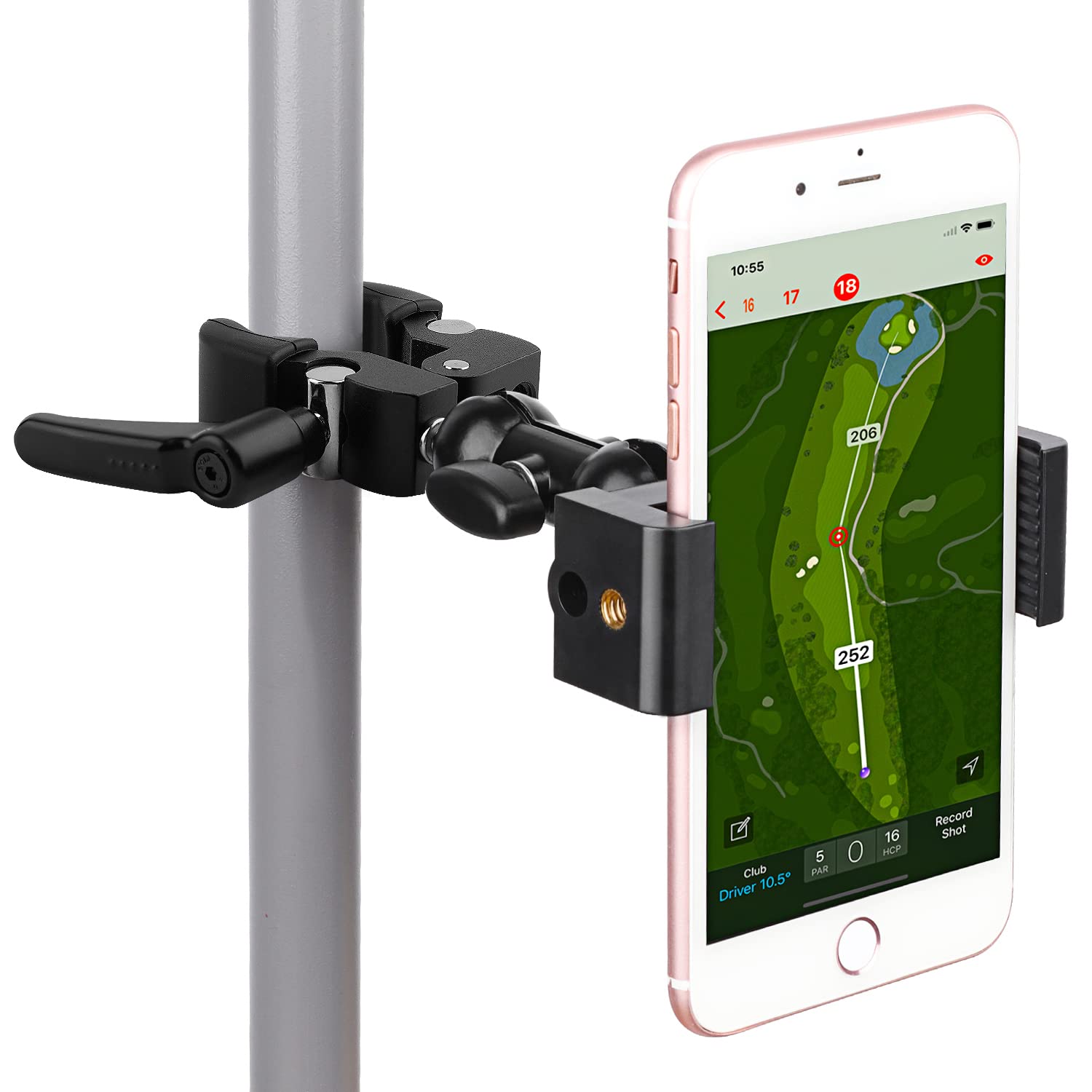Itodos Cell Phone Holder Mount Clip For Golf Cart,Wheelchair Walker,Stroller,Spin Bike, Table, Clamp Fits Iphone,Galaxy, Nexus,Most Phones And Gps Up To 4" Wide,Aluminum Alloy Material