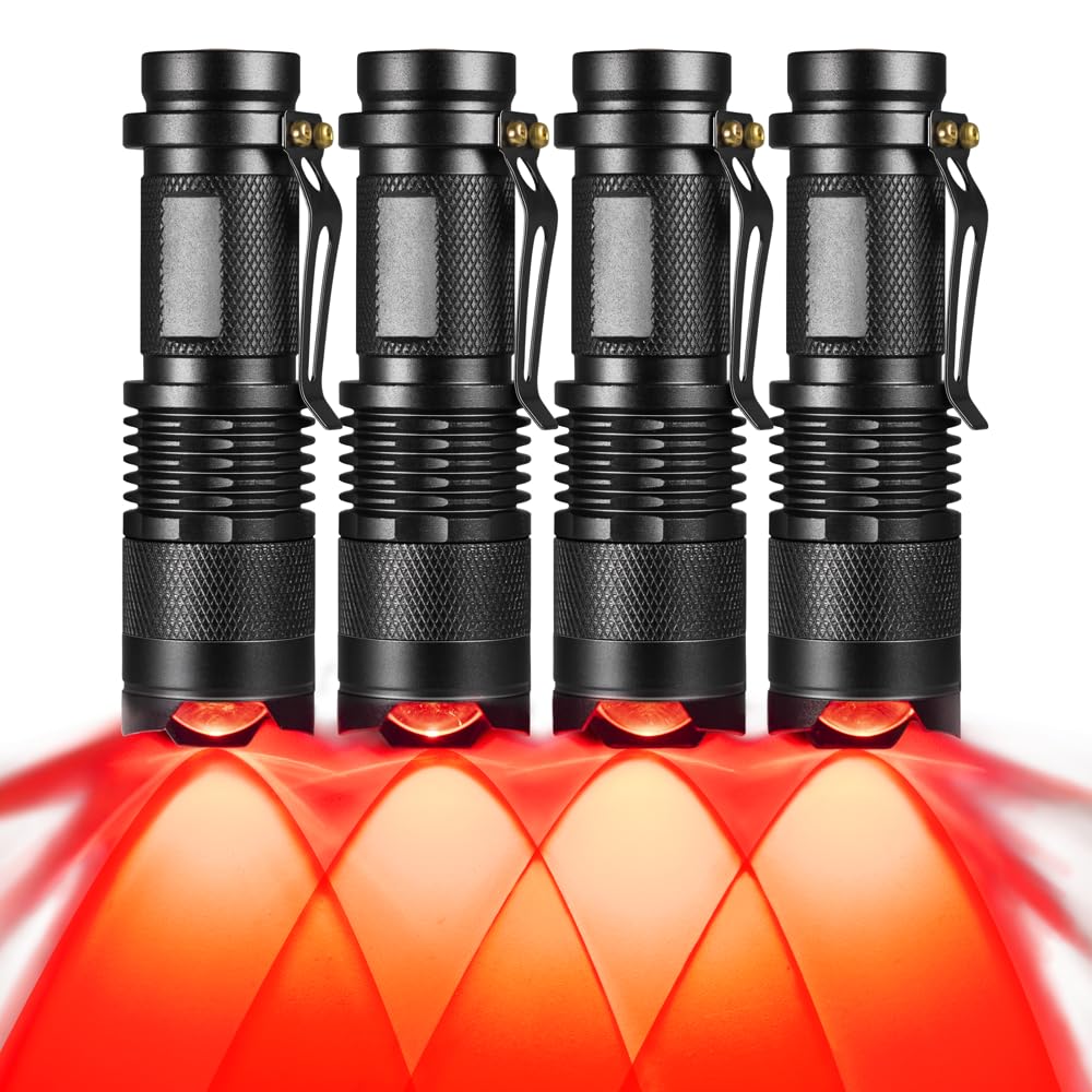 Raysoar 4 Pack Red Light Flashlight, 3 Modes Red Lde Flashlight Red Flashlight For Astronomy, Night Observation And Outdoor Activities