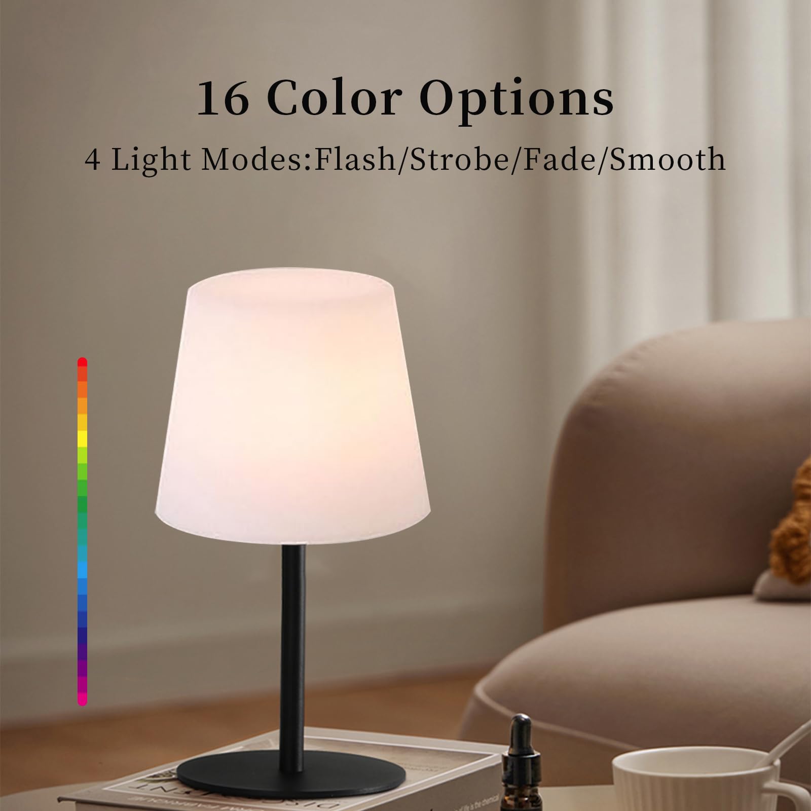 Borelor Cordless Table Lamp, 16 Color Changing Remote Control Led Desk Lamp, Rechargeable And Dimmable Night Light For Home,Bedroom,Living Room(2 Pack)