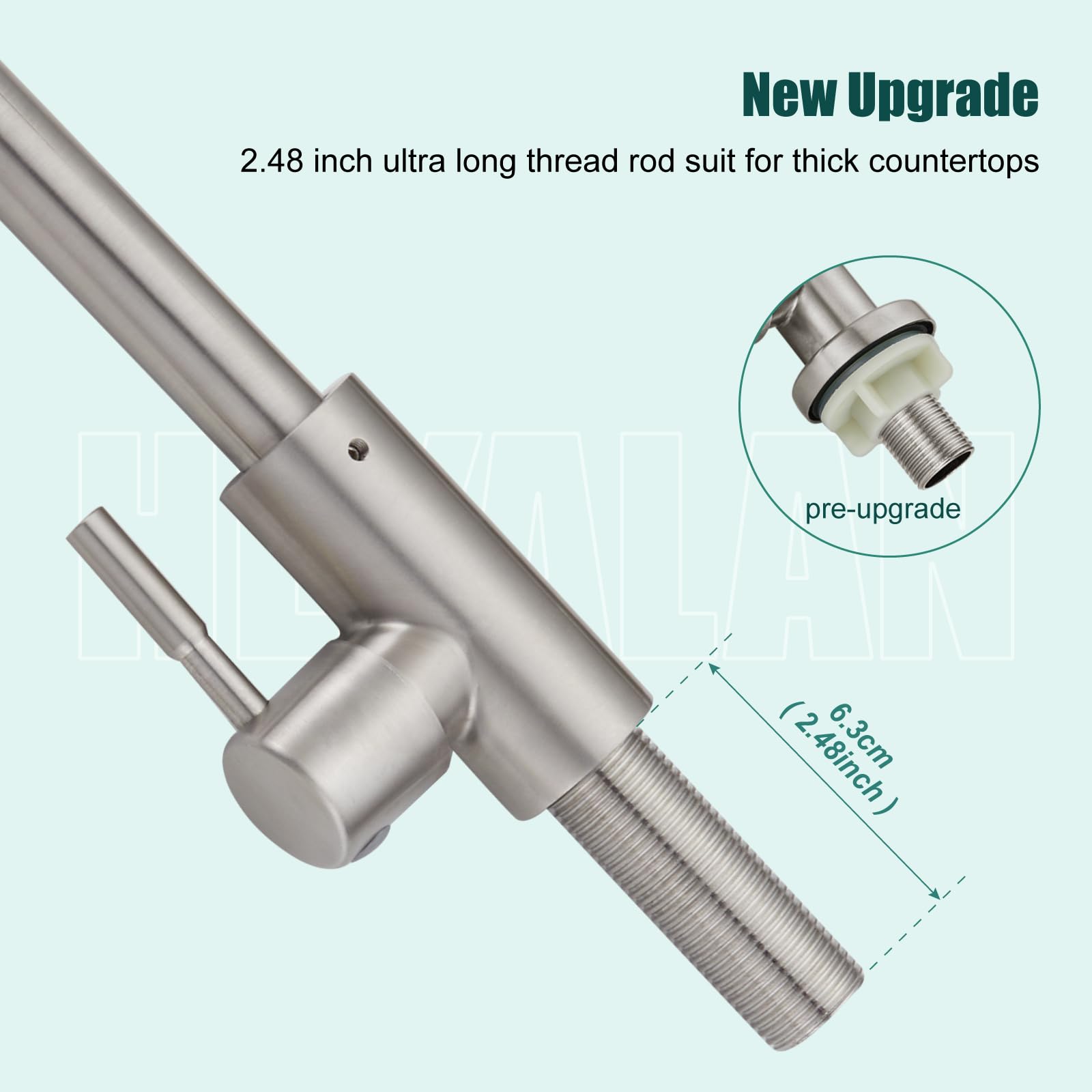 Heyalan Brushed Nickel Kitchen Faucet Cold Water Only 1 Hole Single Handle 360 Degree Swivel Spout Deck Mount High Arc Sus304 Sink Bar Tap Goose Neck With Hose And Longer Thread Pipe