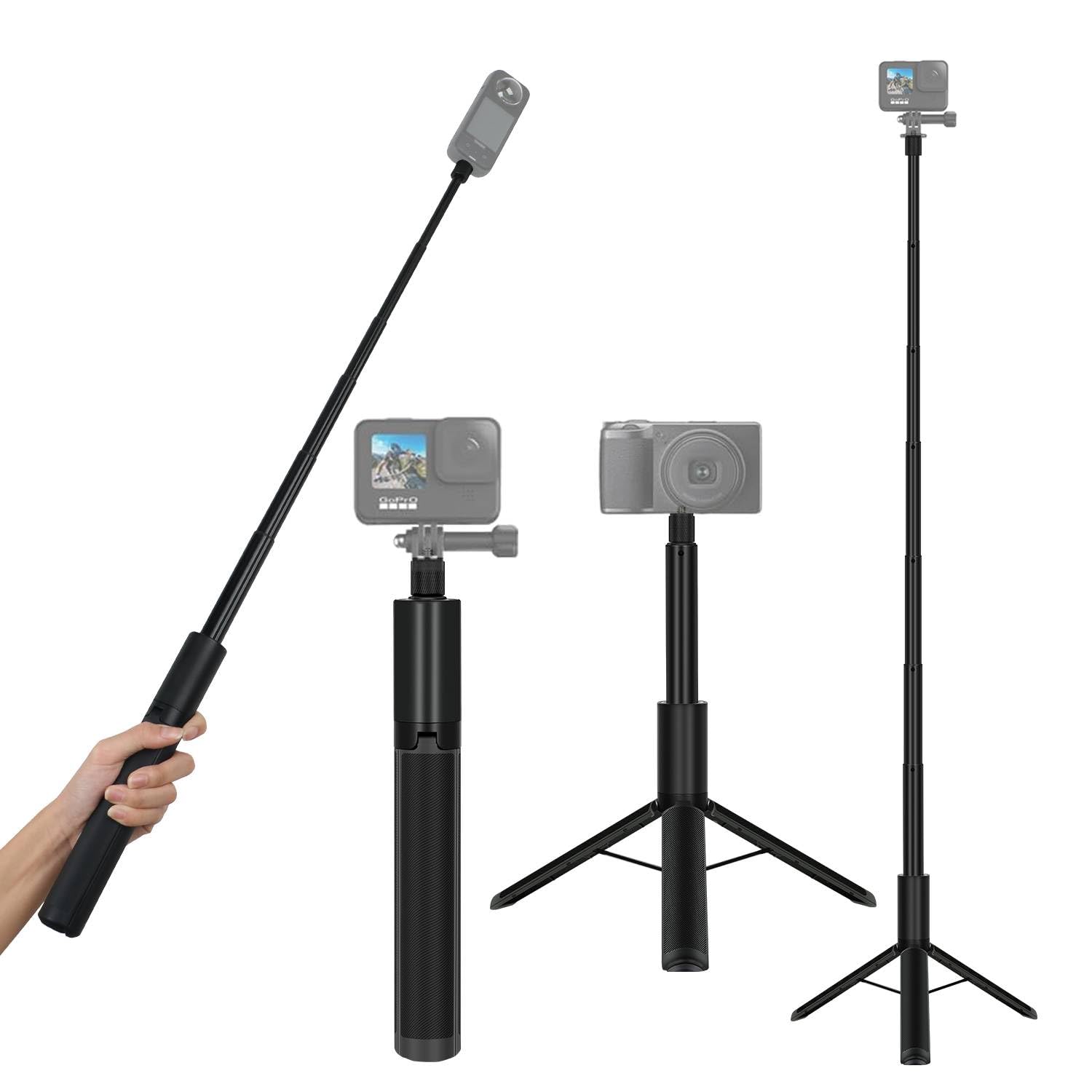 Konpcoiu 48" Invisible Extendable Camera Selfie Stick For Insta360, One X2 X2 X3 Rs Go3 Gopro Max Hero 12 11 10 9 8 7 6 5 And Other Action Cameras With 1/4" Screw Mini Portable Camera Tripod