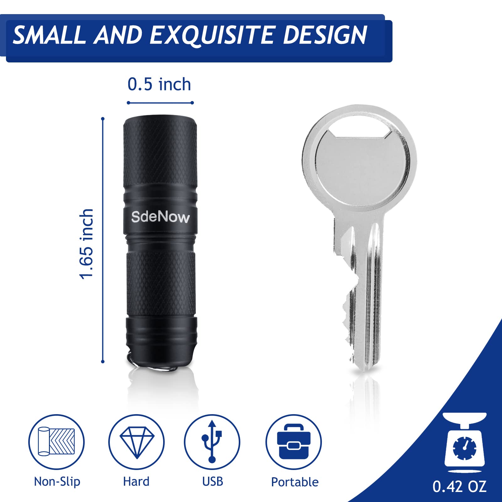 Sdenow  200 Lumen Tiny Rechargeable Led Keychain Light Pocket Edc Torch With Battery And Usb Cable