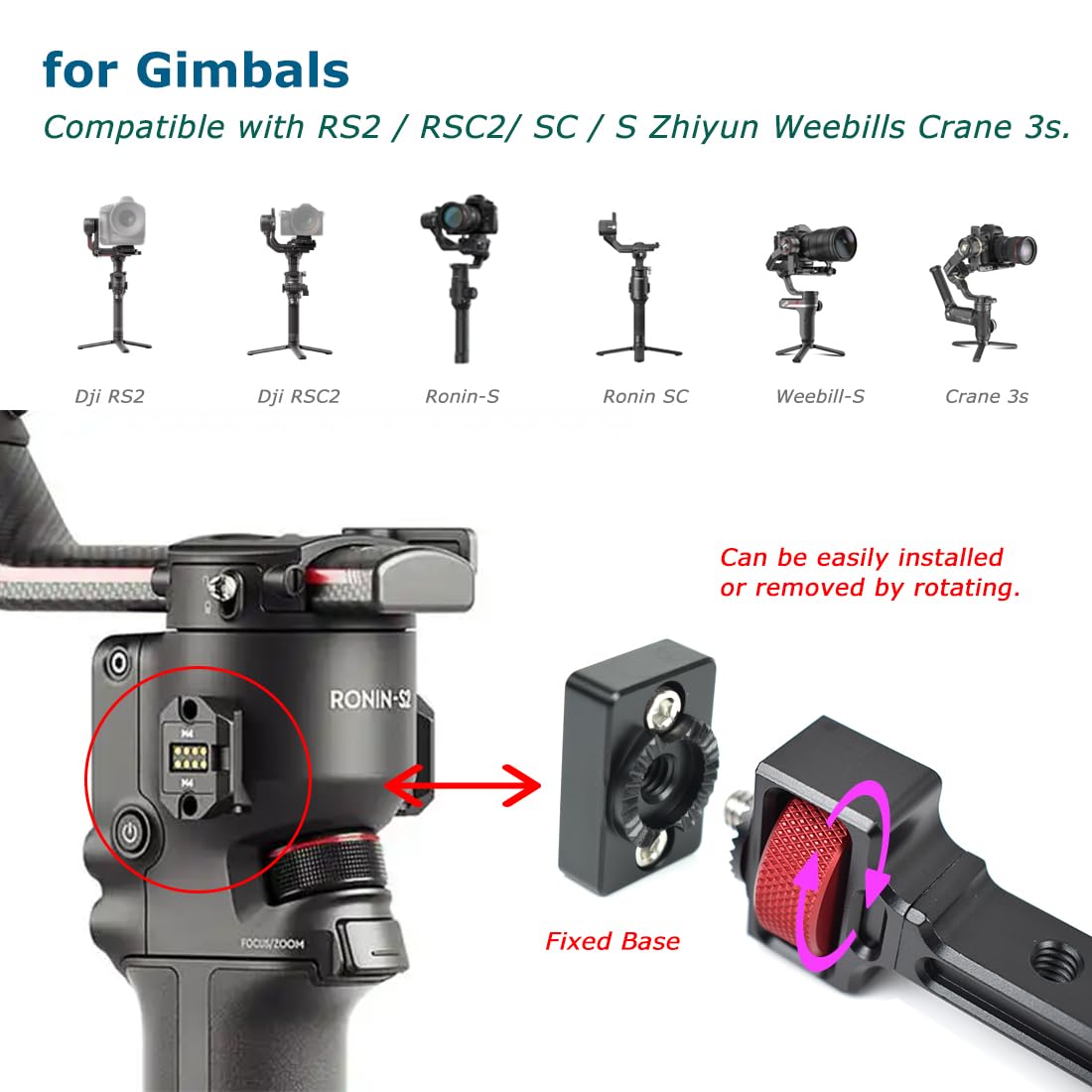 Koqinviz Gimbal Monitor Mount Phone Mount Cold Shoe Mount With 1/4-Inch Threaded Holes For Dji Ronin Rs 2 / Rsc 2/ Sc/S Zhiyun Weebill S Crane 3S Stabilizers Accessories