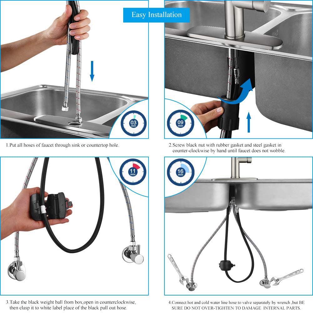 Arofa Kitchen Faucet With Pull Down Sprayer - Brushed Nickel Kitchen Sink Faucets 1/3 Hole Single Handle High Arc Stainless Steel Commercial Modern Faucet A01Ly