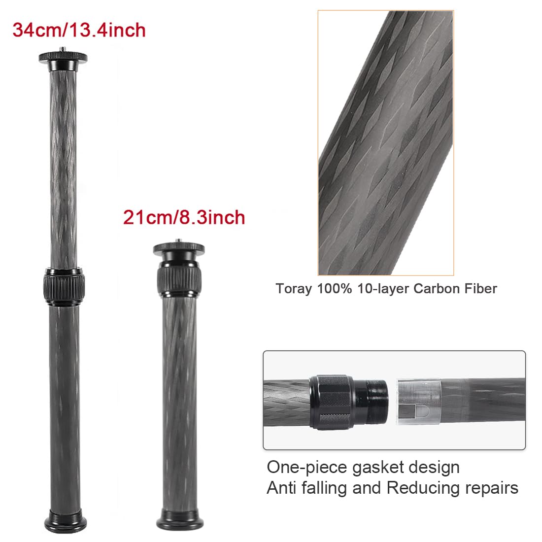 Dekeenstar Tripod Extension Tube Extender 22Mm Carbon Fiber 2 Section Center Column Extension Rod Compatible With Zhiyun Feiyutech Hohem Handheld Gimbals Tripods Ballhead Max Load 10Kg