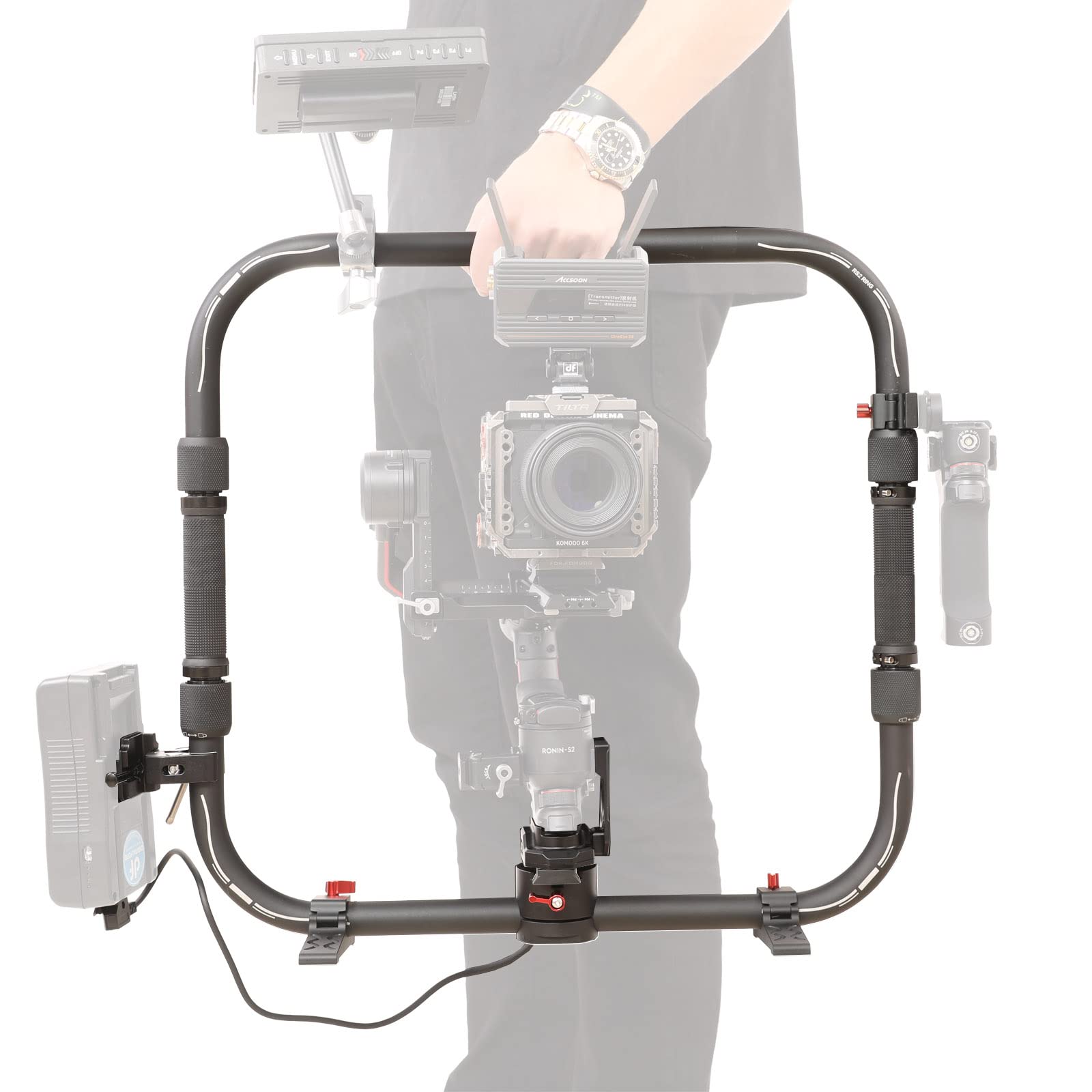 Difesuro Rs 2 Ring Grip,Df Digitalfoto Rs2 Power Supply System Support Rig Dual Handle Ring Compatible With Dji Rs 2 Gimbal,Including Arri Rosette Adapter And Clamp