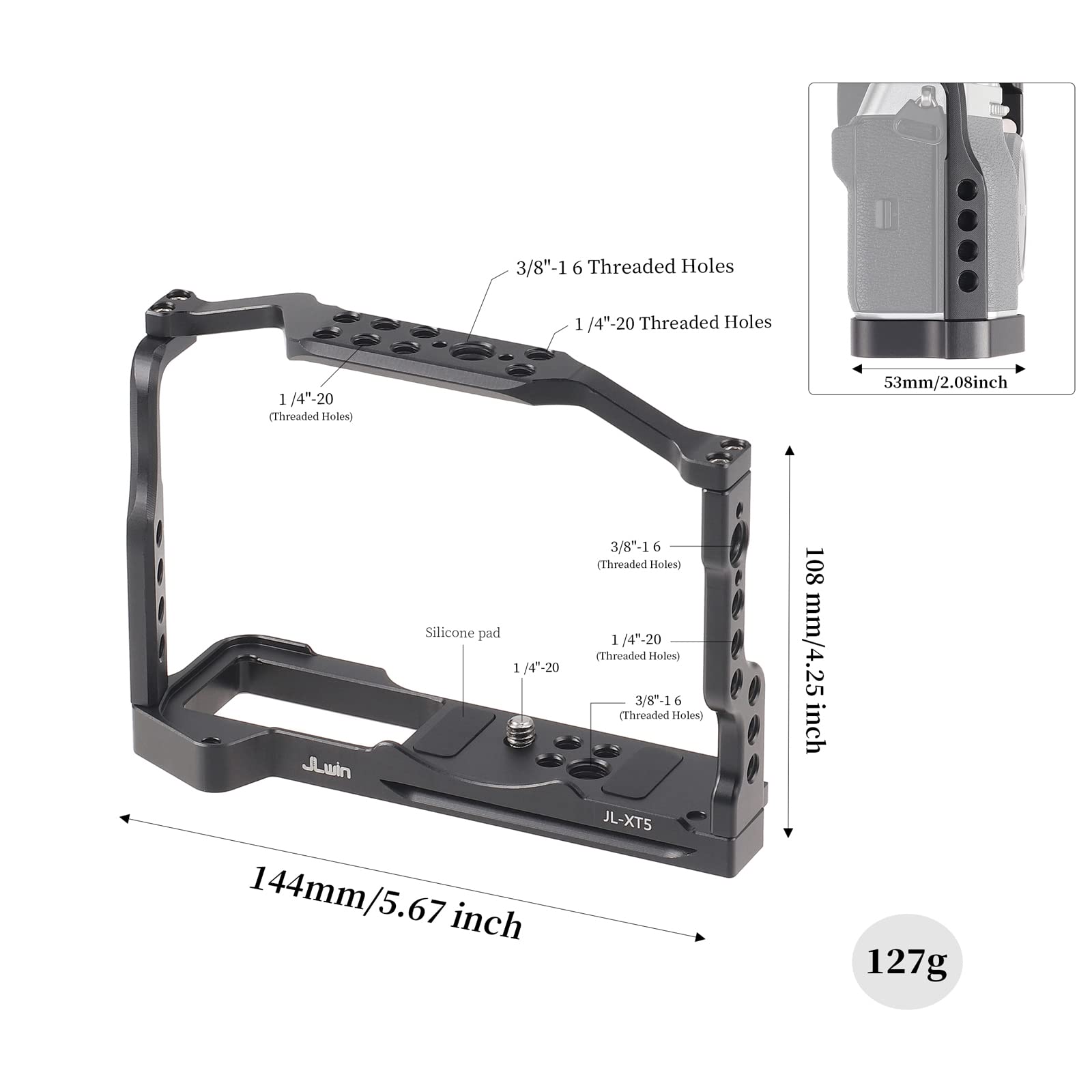Focusfoto Camera Cage For Fujifilm Fuji X-T5 Xt5 Mirrorless Camera, Aluminium Alloy With Nato Rail, 1/4" Screw Mouting And Quick Release Plate For Arca Swiss Standard Video Filmmaking Stabilizer Rig