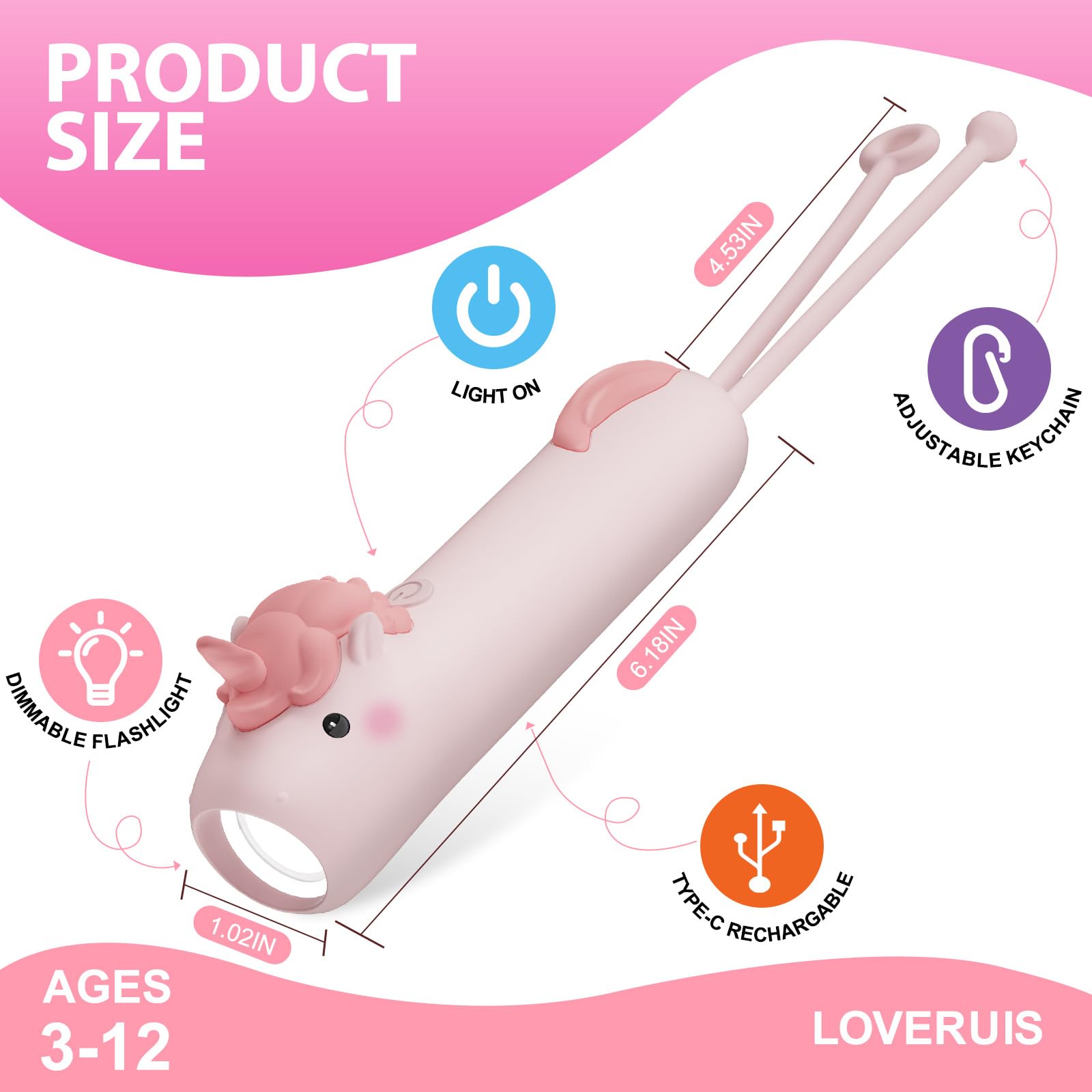 Loveruis Kids Flashlight Unicorn  For Girls Age 4-6 Cute Pink Unicorns Dimmable Silicon Flash Light Toddler  For Girl Toddles Birthday  Baby Toys
