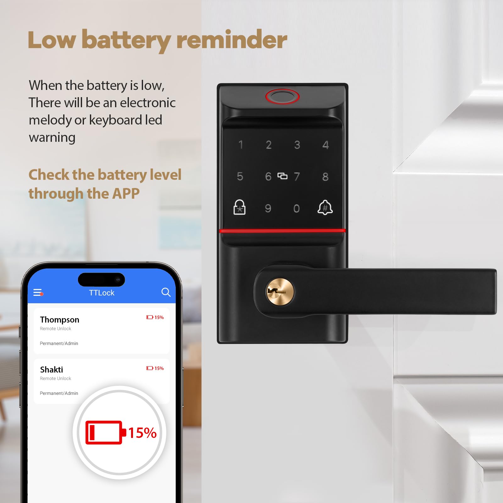 B Bamberg Bamberg Keypad Smart Door Lock With Handle: Keyless Entry Deadbolt - Fingerprint & Keypad Door Lock For Front Door - Key & Ic Card Access - Remote Control Via App - Secure Smart Lock