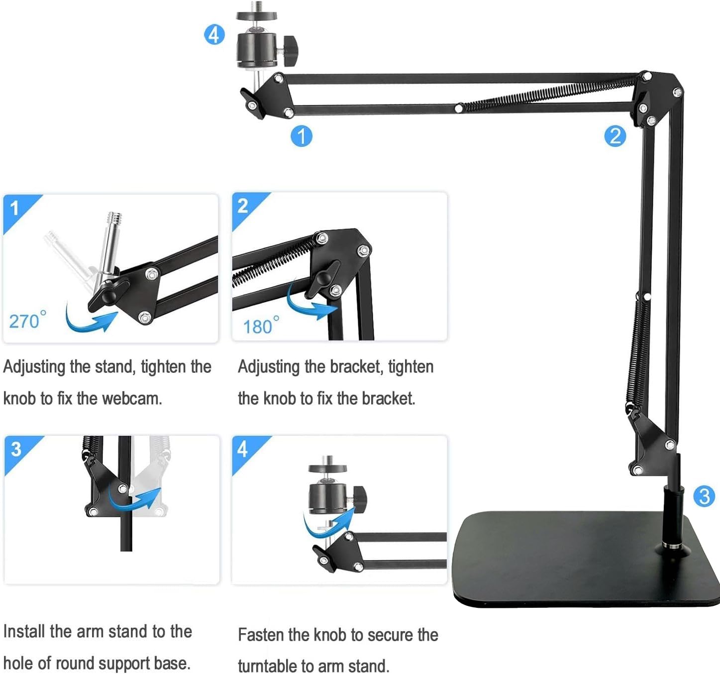 Acetaken Tabletop Webcam Tripod Stand, Boom Arm With Magnetic Mount Holder For Logitech Brio 101, Brio 301,Brio 501,C270,C310 Webcams