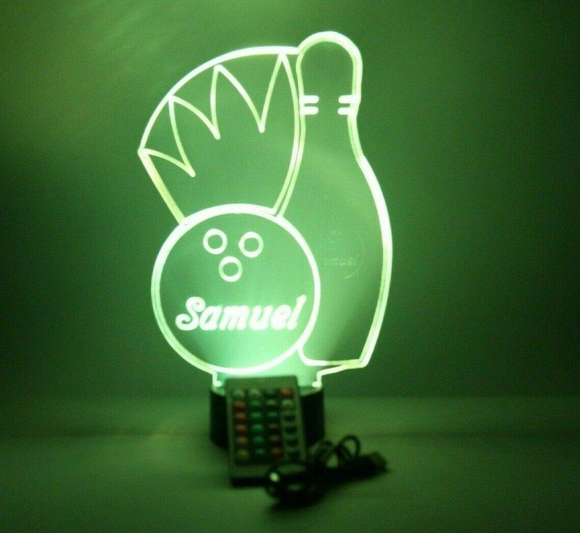 Mirror Mania Bowl Bowler Team Player Light Up Light Table Lamp Led Engraved Custom Name Personalized Bowling Pin And Ball, 16 Color Options With Remote, Dimmer, It'S Wow, Great