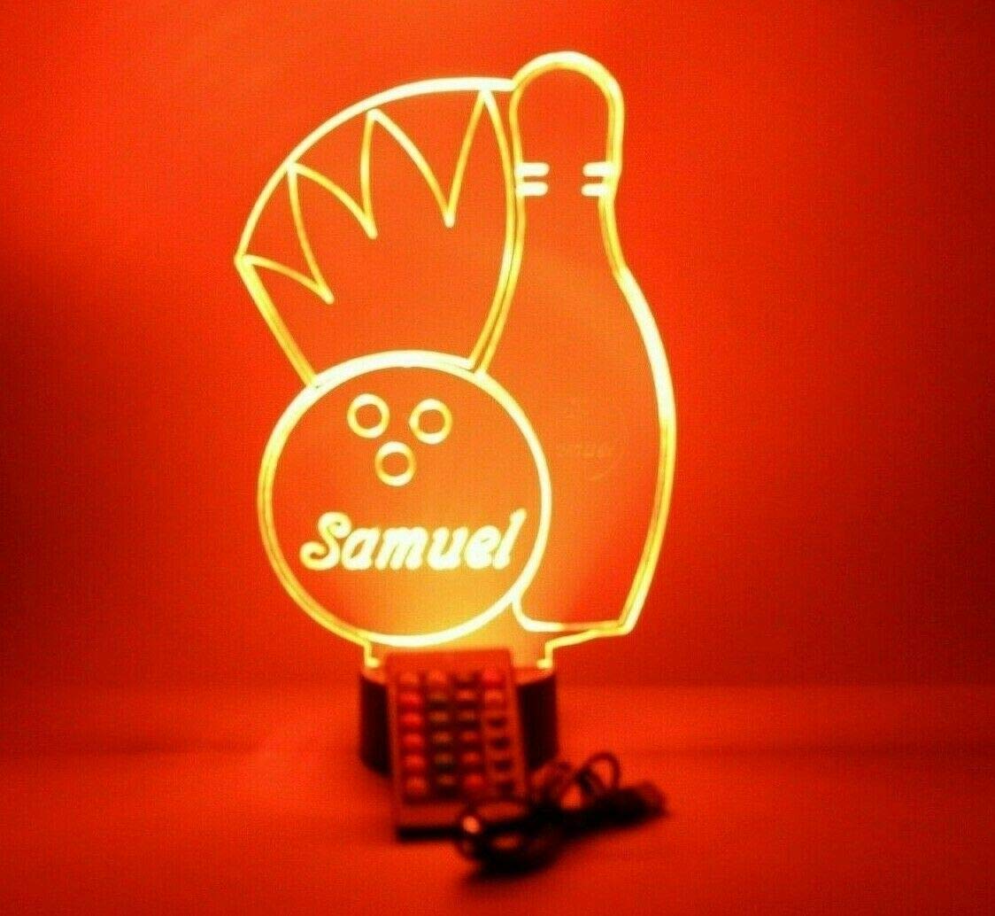 Mirror Mania Bowl Bowler Team Player Light Up Light Table Lamp Led Engraved Custom Name Personalized Bowling Pin And Ball, 16 Color Options With Remote, Dimmer, It'S Wow, Great