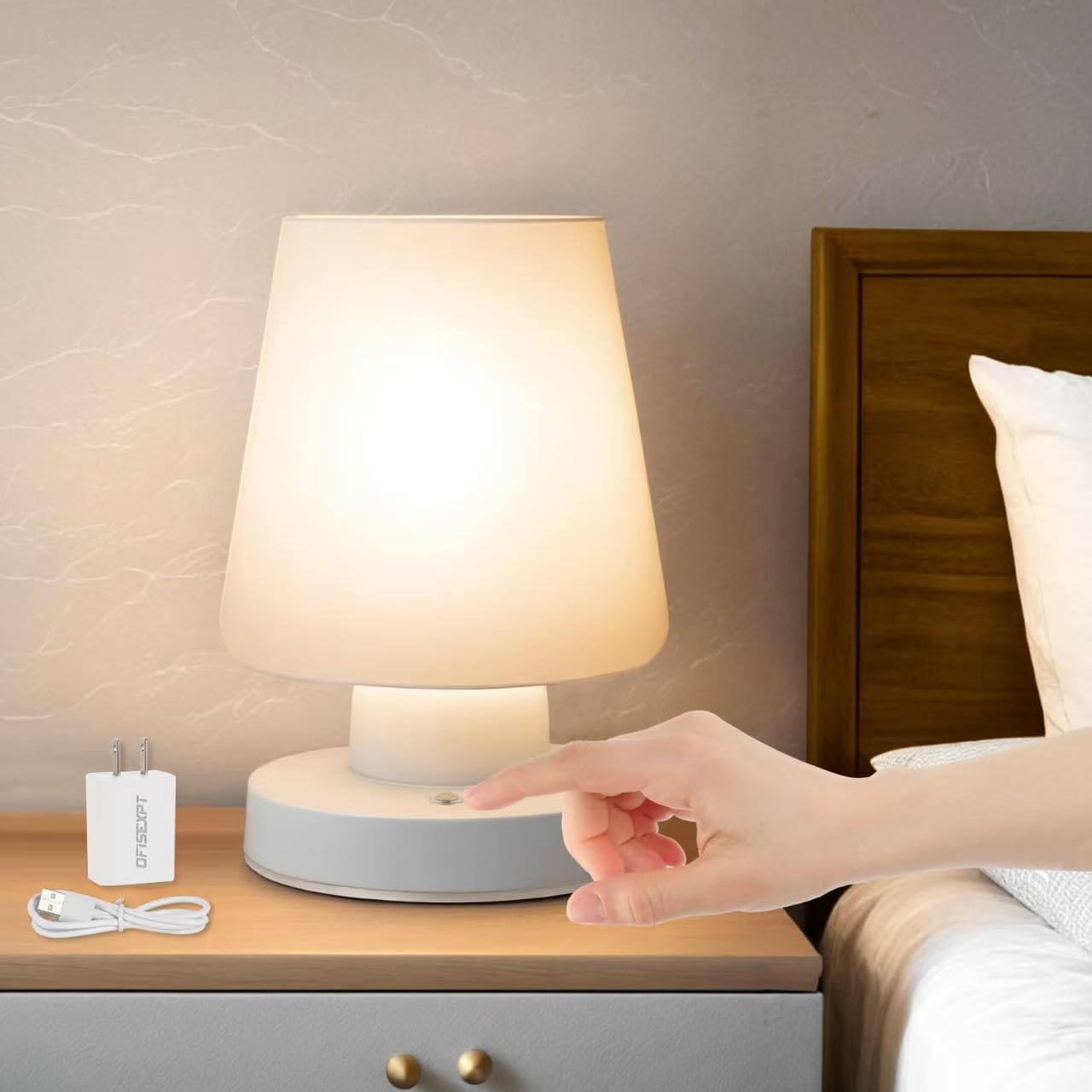 Ofisexpt Cordless Rechargeable Led Table Lamps, 5200Mah Battery Operated, Stepless Dimming, Touch Lamps For Nightstand, 3000K Led Bulb, Simple Design