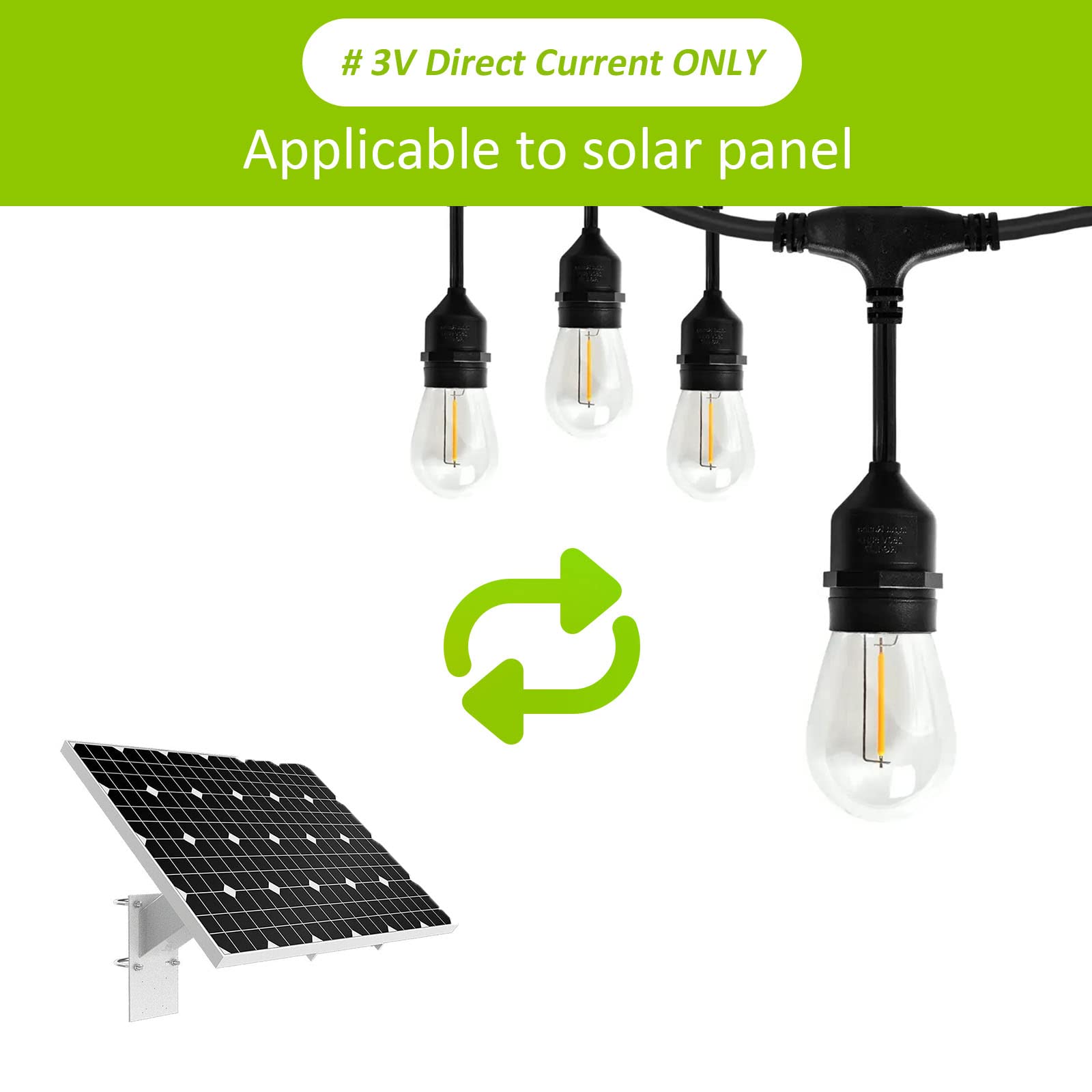 Visther Solar String Light Bulbs Replacement, Dc 3V Low Voltage, Waterproof S14 E26 Led Bulbs, 1W 100Lm 2700K, 15-Pack
