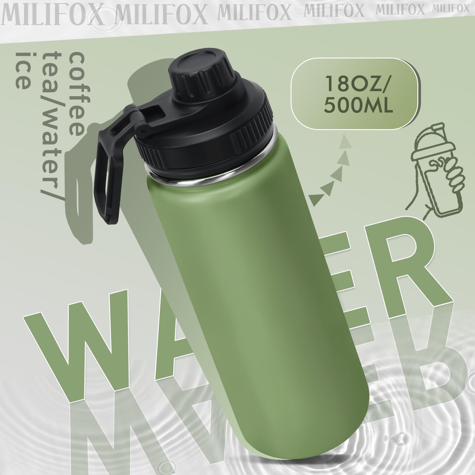 18 Oz Stainless Steel Water Bottles With Spout Lid Insulated Water Bottle Double Wall Vacuum Wide