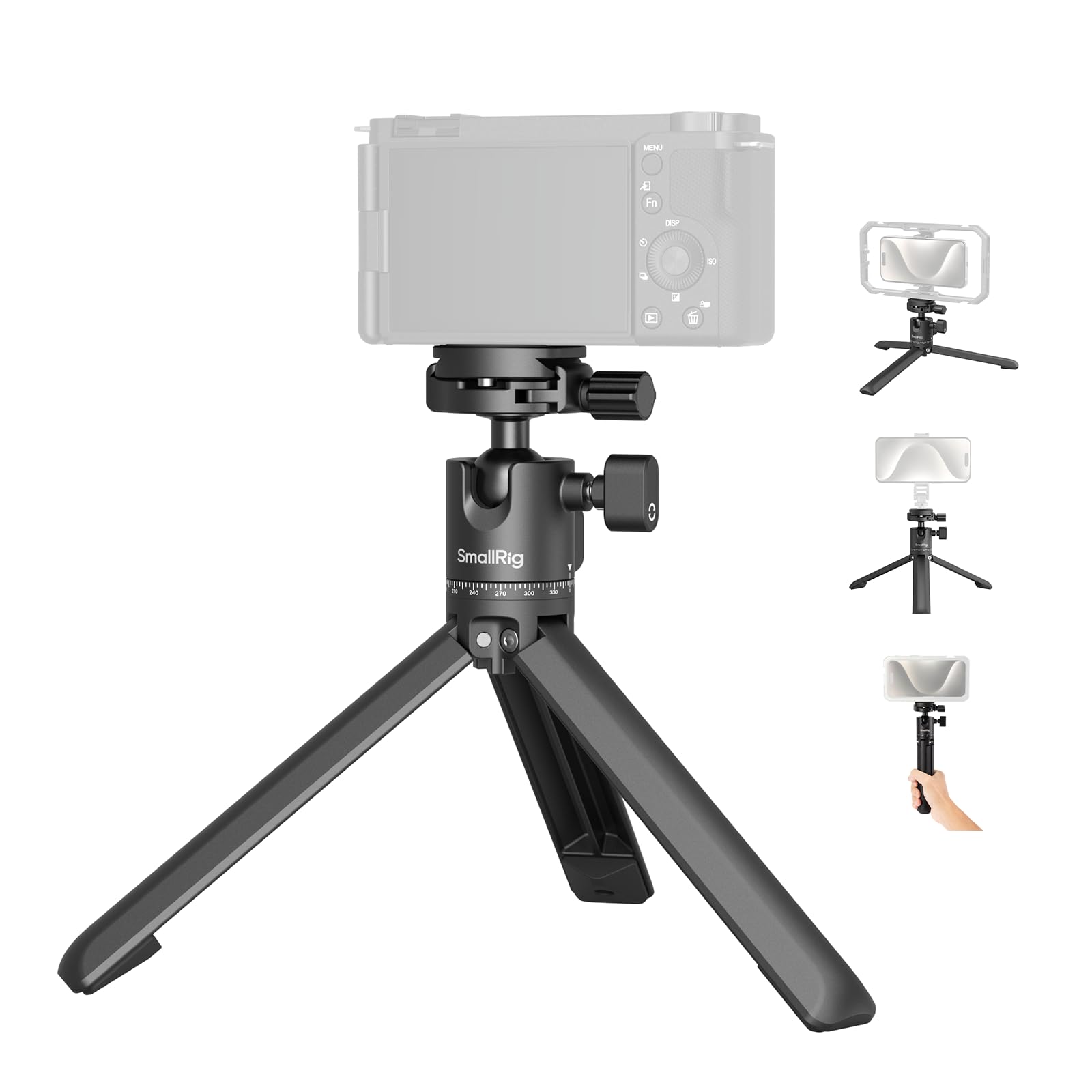Smallrig Bundle: Portable Mini Desktop Tripod 4630+Ssd Holder 2-In-1 Ssd Mount Bracket For Magsafe With Cold Shoe Cable Clamp 4779+ Universal Quick Release Phone Cage Kit Basic 4597