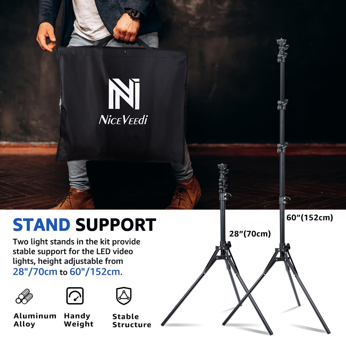 Niceveedi 2-Pack Led Video Light Kit, Studio Light, 2800-6500K Dimmable Photography Lighting Kit With Tripod Stand&Phone Holder, 73" Stream Light For Video Recording, Game Streaming, Youtube
