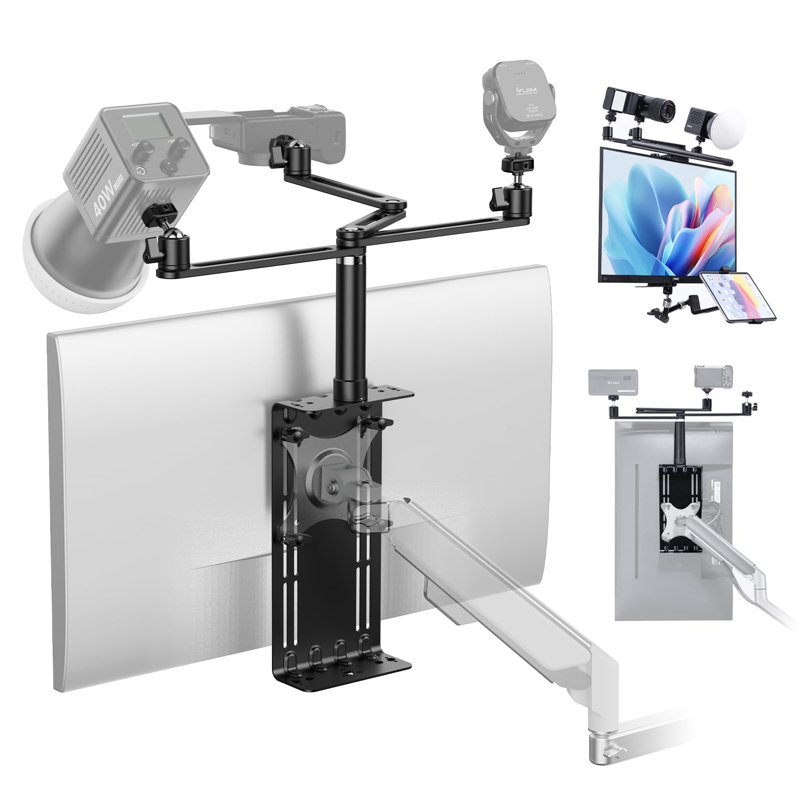 Ulanzi Vs01 Overhead Camera Mount Stand For Vesa Monitor, 1/4'' Universal Camera Mount Rig With Flexible Arms, 360 Ball Head Adjustable Holder For Video Recording Live Stream Dslr Mic Light