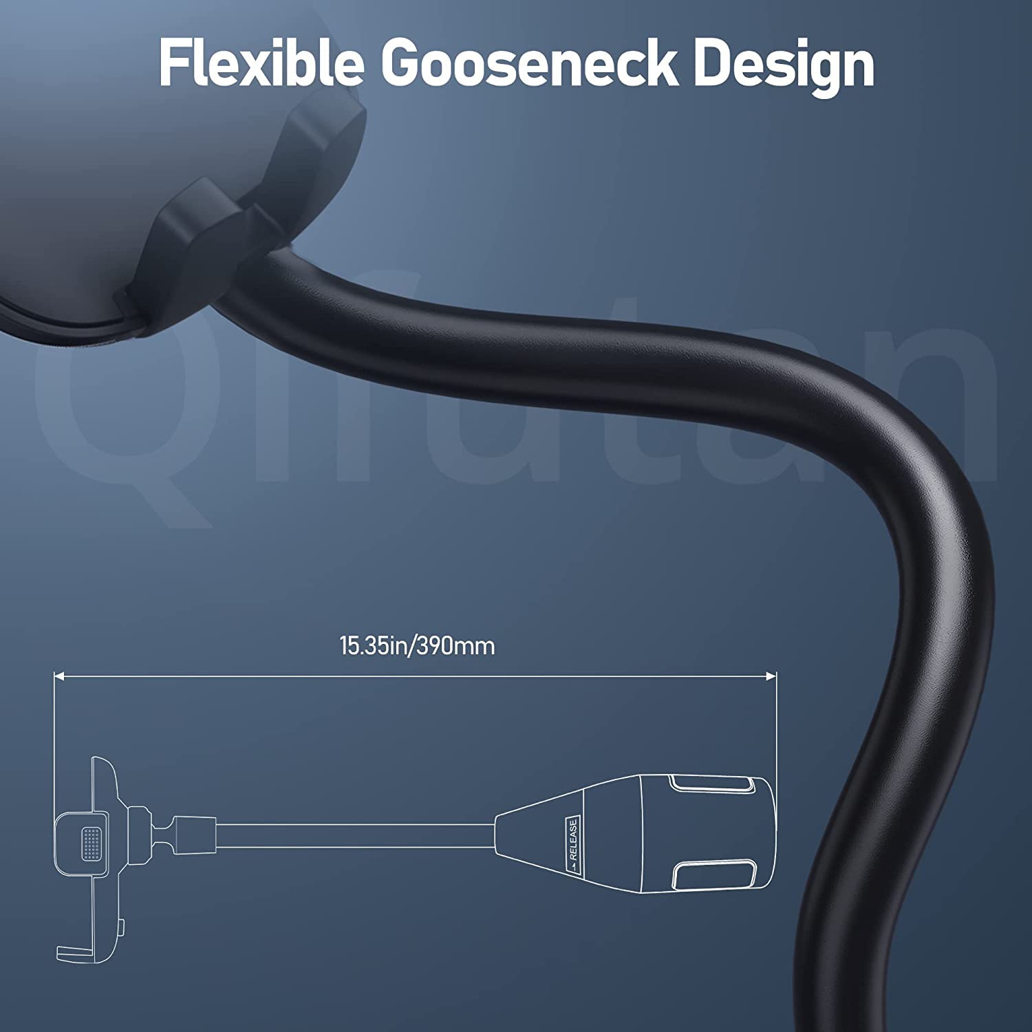 Qifutan Cup Holder Phone Mount, Black, Extendable Base & Adjustable Gooseneck, Compatible With Iphone