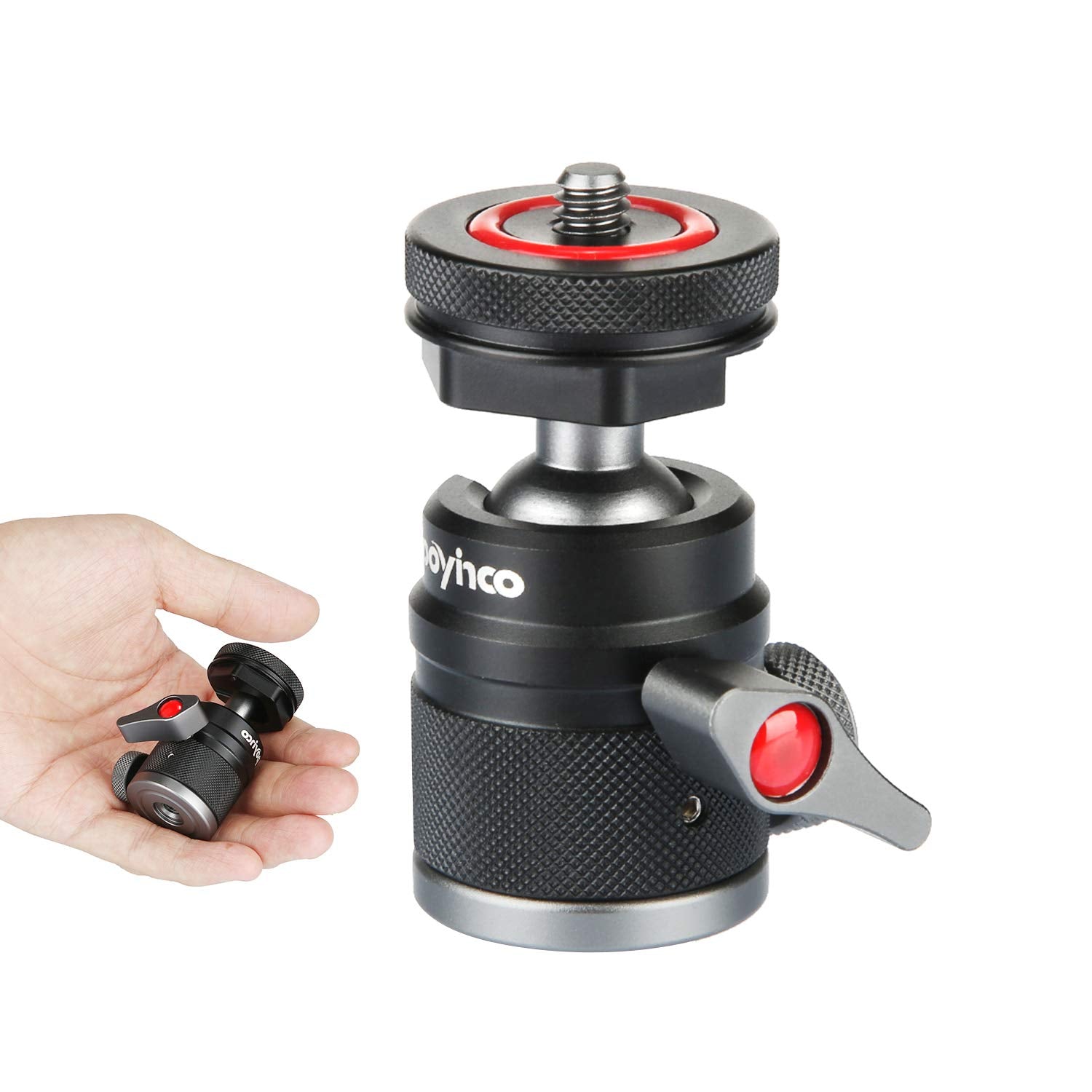 Poyinco Mini Ball Head With 1/4" Hotshoe Mount Adapter 360 Degree Rotatable Aluminum Tripod Head For Dslr Cameras Htc Vive Tripods Monopods Camcorder Light Stand