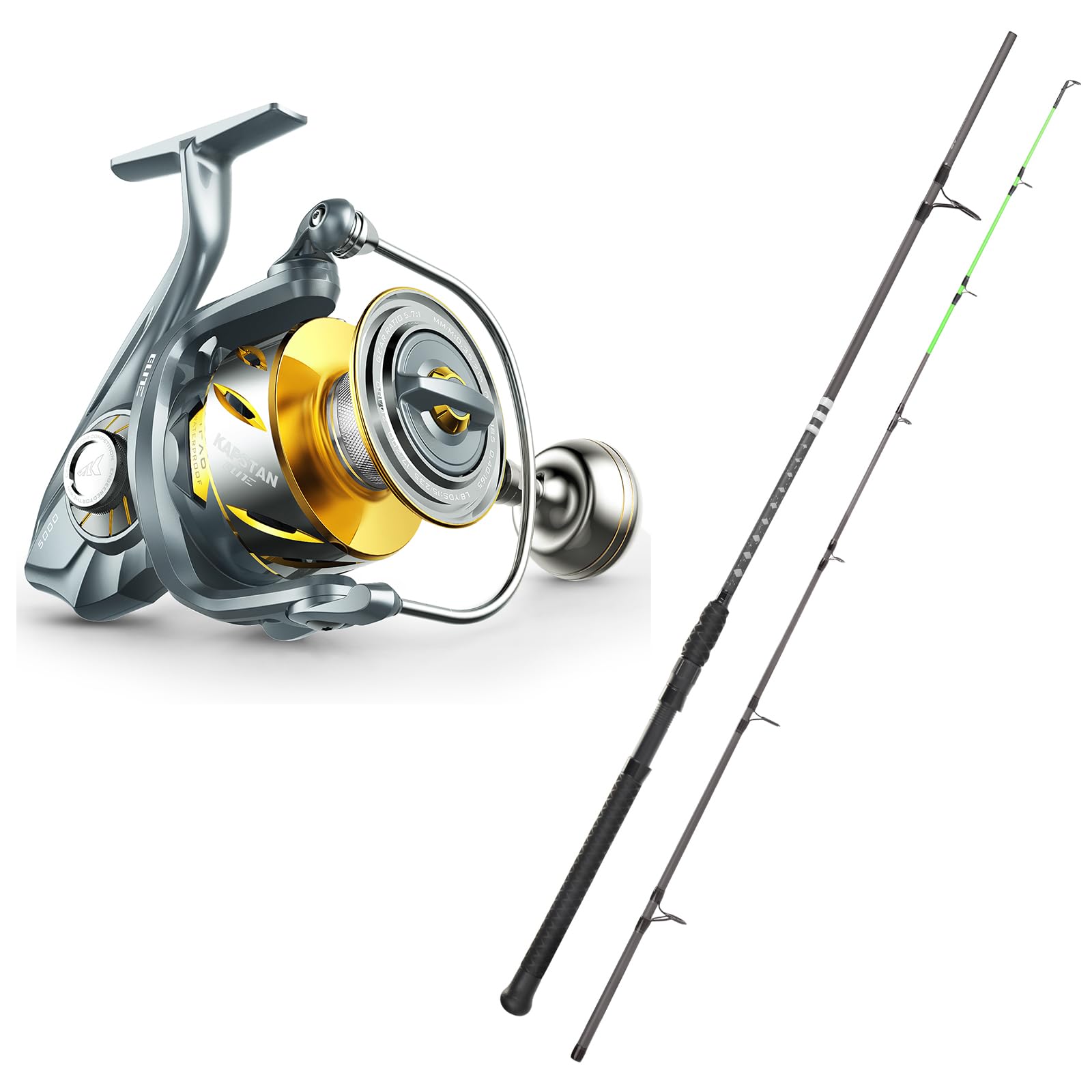 Kastking Kapstan Elite Spinning Reel,Saltwater Fishing Reel,Size 3000 & Kong Fishing Rod, Spinning Rod 2 Pc 7'6" Mh