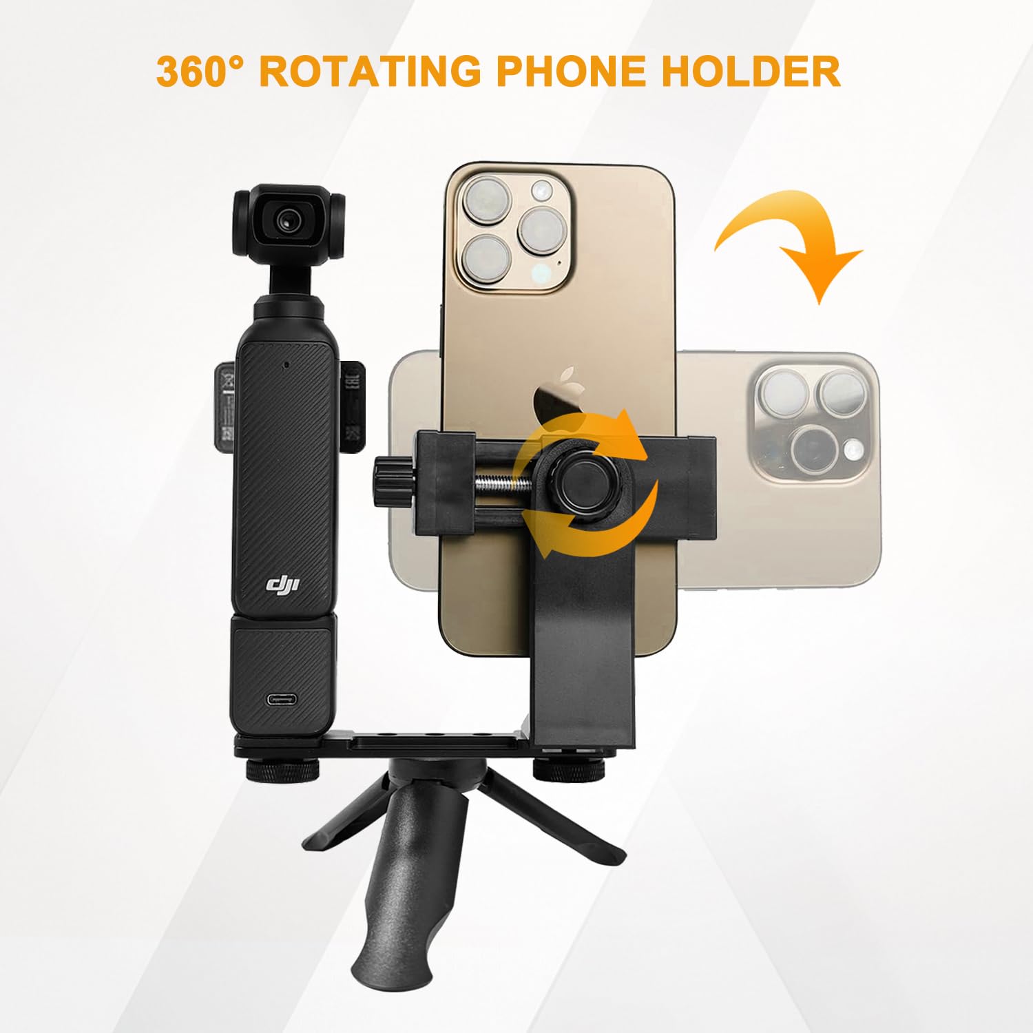 Jodichert For Dji Osmo Pocket 3 Phone Mount, Pocket 3 Phone Holder Mount, Metal Expansion Adapter With Phone Clip Mini Tripod Stand And 1/4” Screw For Dji Osmo Pocket 3 Creator Combo Handle Accessories Kit