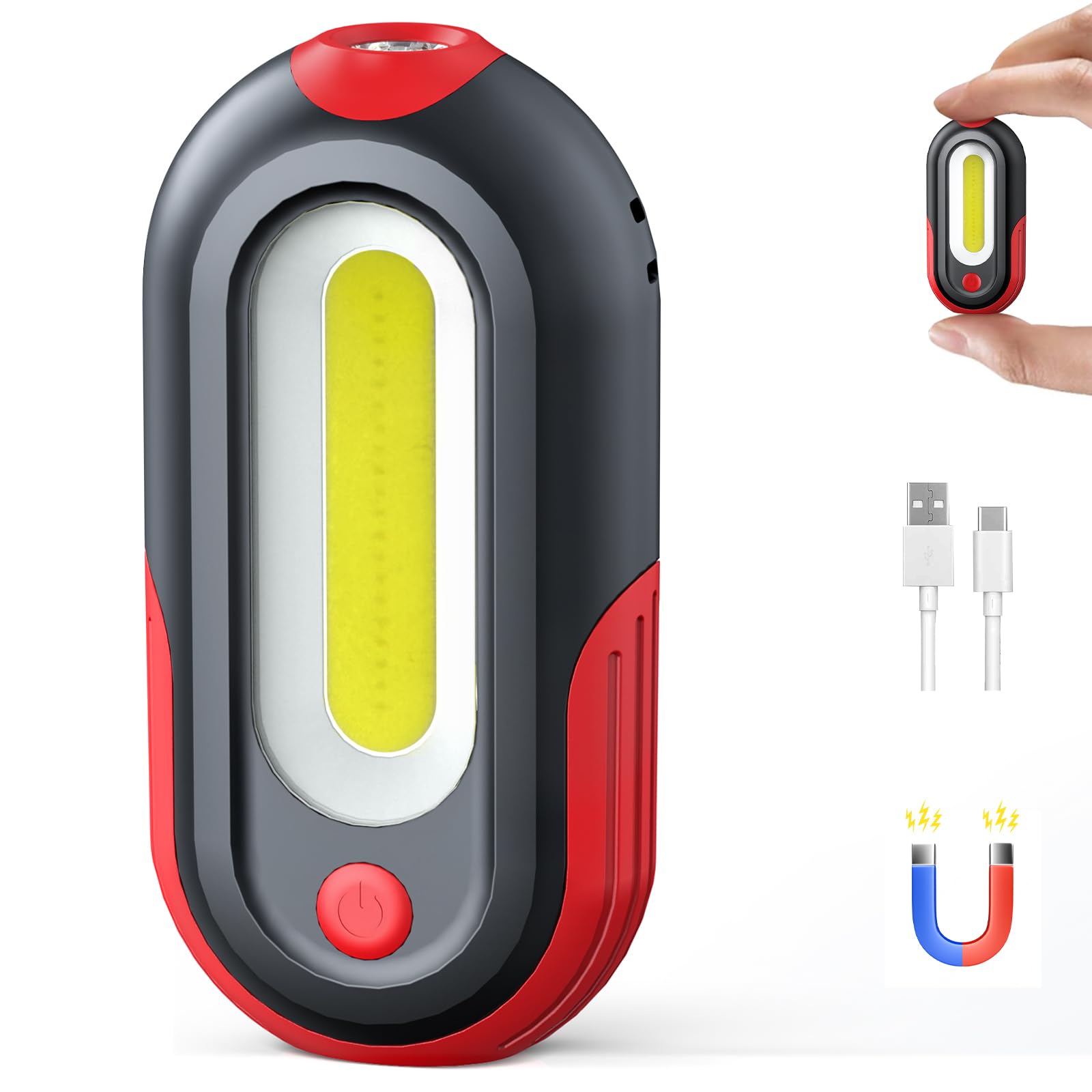 Leayokuka Rechargeable Edc Flashlight, Magnetic Work Light Mini Pocket Flashlight, 1500Mah Spotlight And Floodlight With Type-C Charging, 5 Modes Portable Keychain Flashlight For Car Repair, Camping, Emergency