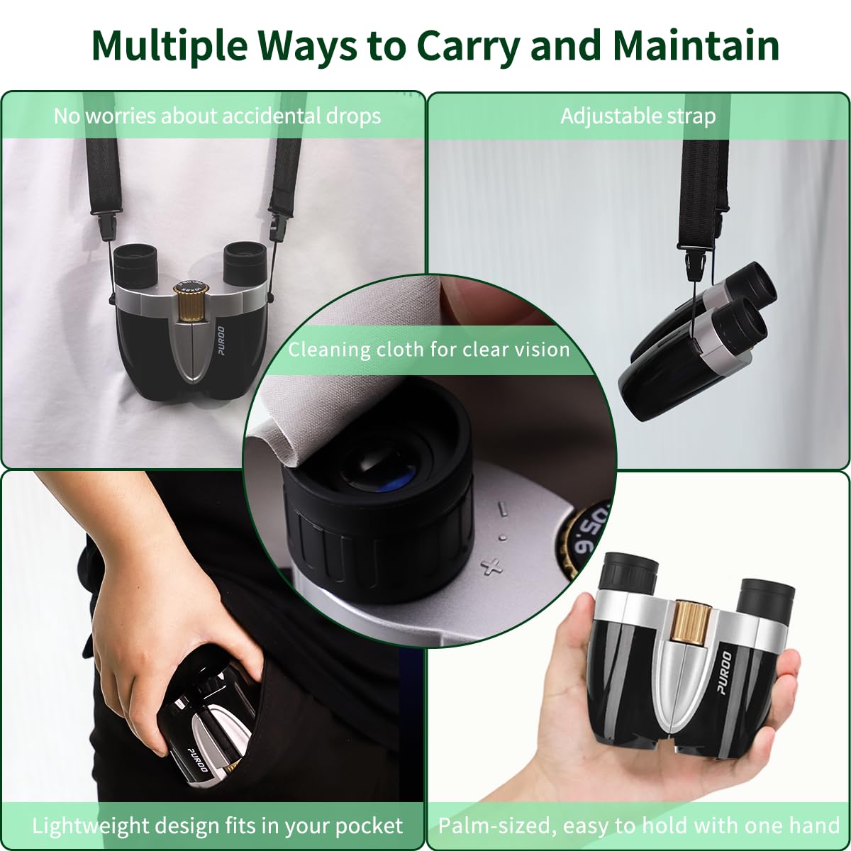 Puroo Compact Binoculars For Adults Kids,10X25 High Powered Waterproof,Fogproof, Shockproof,Small Binoculars For Bird Watching,Concerts,Cruise Travel,Hunting,Stargazing,Hiking,Black