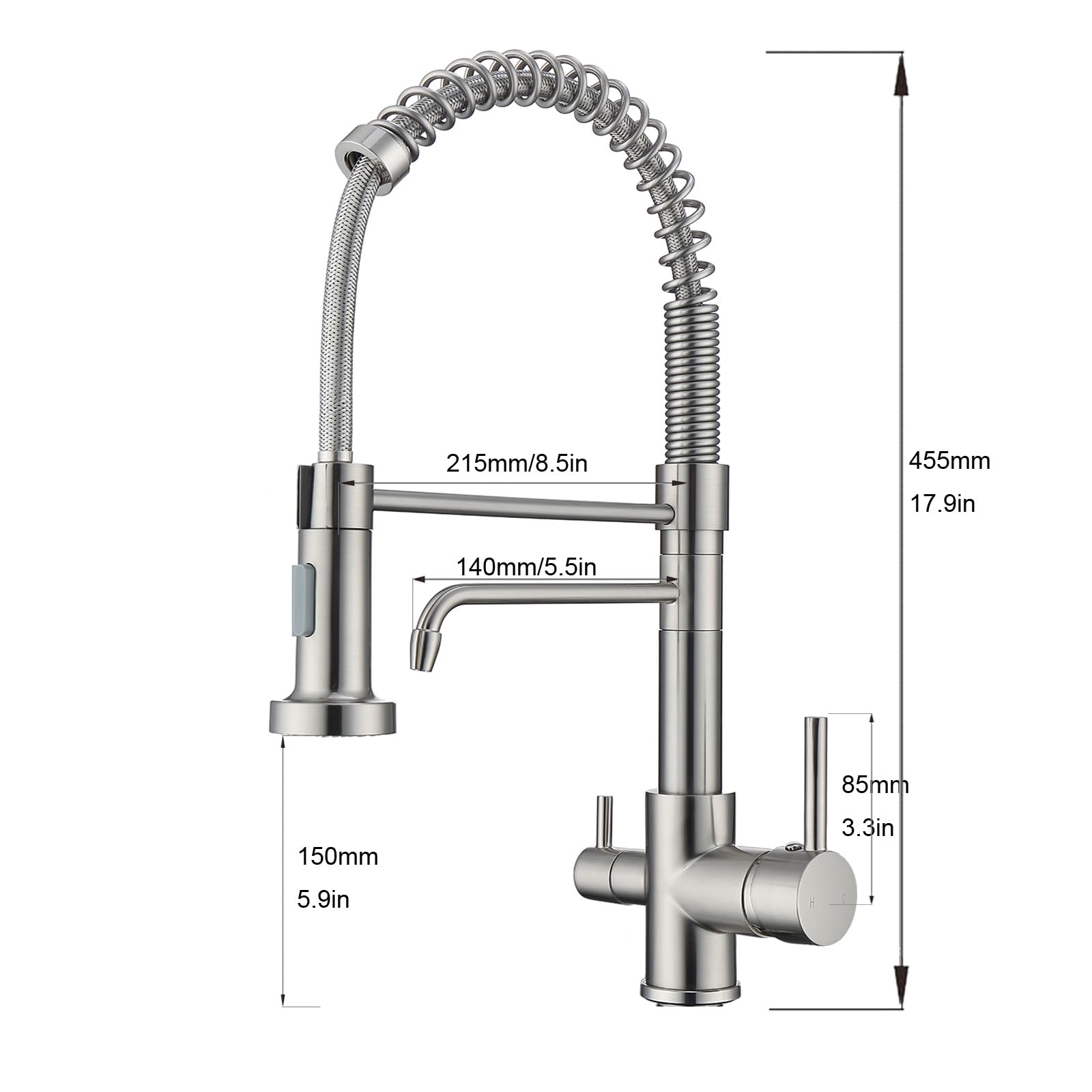 Fonveth 3 Way Kitchen Faucet, Drinking Water Faucet, Filter Kitchen Faucet For Water Filtration System, 3 In 1 Commercial Style Pull-Down 2 Handles, Brushed Nickel