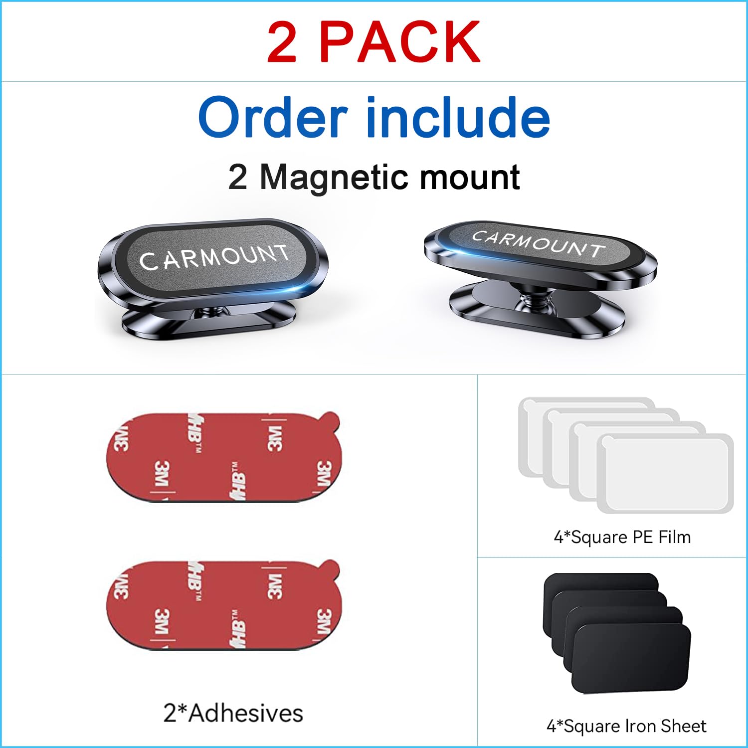 Mag-Carmount 【2-Pack】 Magnetic Phone Holder For Car【Super Magnets】Carmount 2.0 Magnetic Phone Mount【360°Rotation】Universal Dashboard Cell Phone Holders For Your Car Phone Mount For Car Mount For Iphone & All Car
