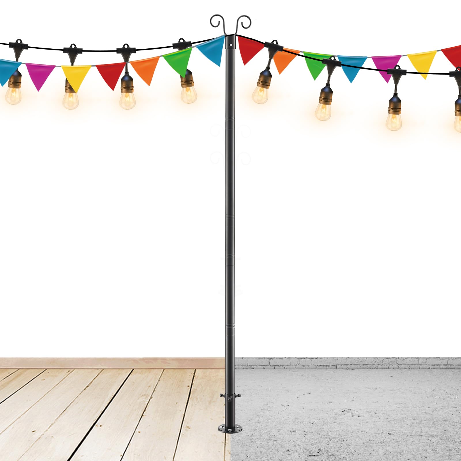 Jaotrel String Lights Pole, 9Ft Backyard Lights Outdoor Garden Wedding Decoration With Rust Bracket Led Or Suspended Light Solar Bulb  Suitable For Wooden Floors Or Indoors