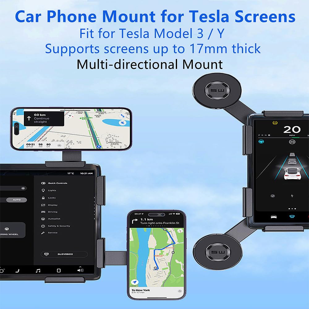Galeform Magnet Phone Mount For Tesla Model 3/Y Accessories, Tesla Phone Mount For Magsafe Iphone & Android Phones, Strongest Magnetic Power Adjustable Car Phone Holder, With 1Pcs Magnetic Ring