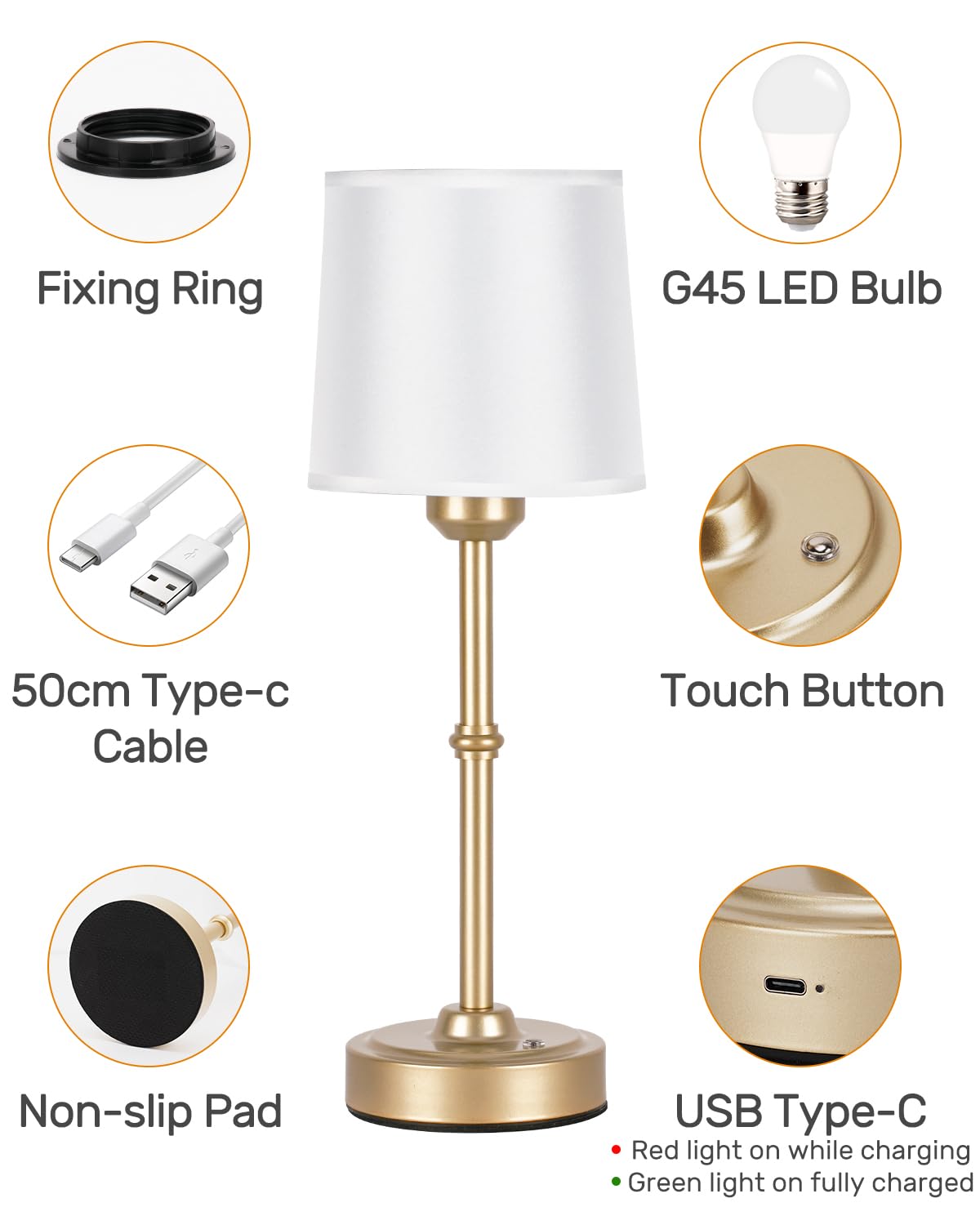 Yogaret Led Cordless Table Lamp-Fabric Shade Desk Lamp, 6000Mah Rechargeable Battery Powered Lighting, Dimmable Light For Dining Room, Bedroom, Bedside, Bar, Night Light