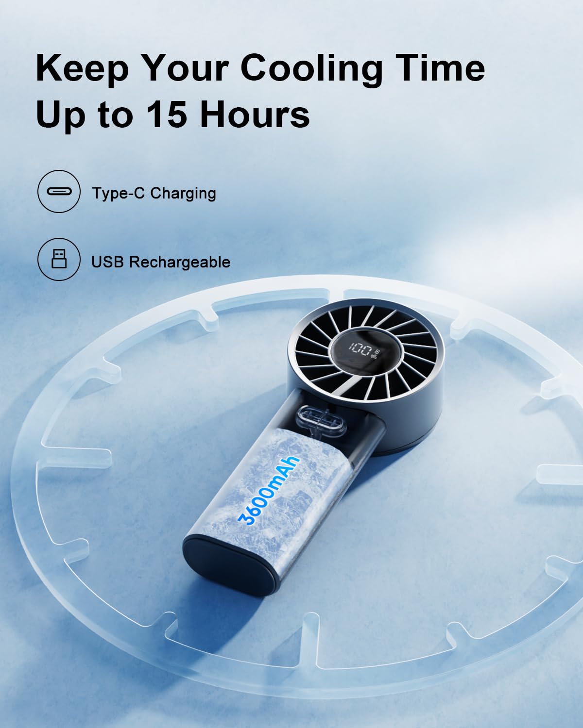 Portable Handheld Fan,100-Speed Adjustable Personal Rechargeable Fan With Led Display, Lanyard, Mini