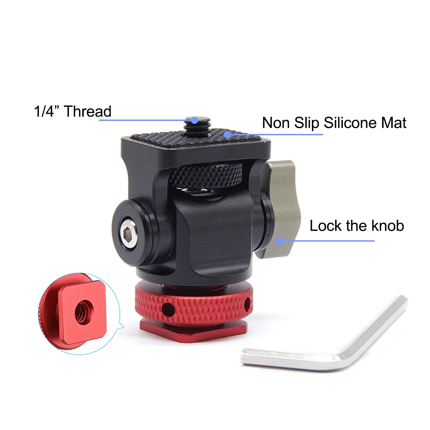 Anntery Tripod Head For Camera Field Monitor Mount Monitor Holder Swivel 360°And 180°Tilt Adjustable With Cold Shoe Mount For Monitor For Video Shooting Photography Accessories-A019