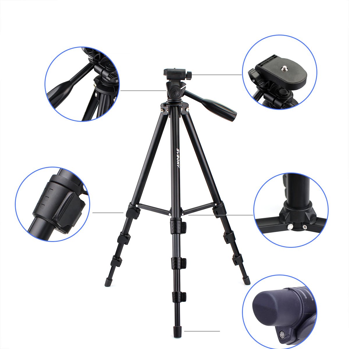 Svbony Sv101 Spotting Scope Tripod 54 Inches Travel Tripod Digital Slr Camera Video Spotting Scope Aluminum Alloy Portable Anti-Skid Tripod For Photograph With Carrying Bag