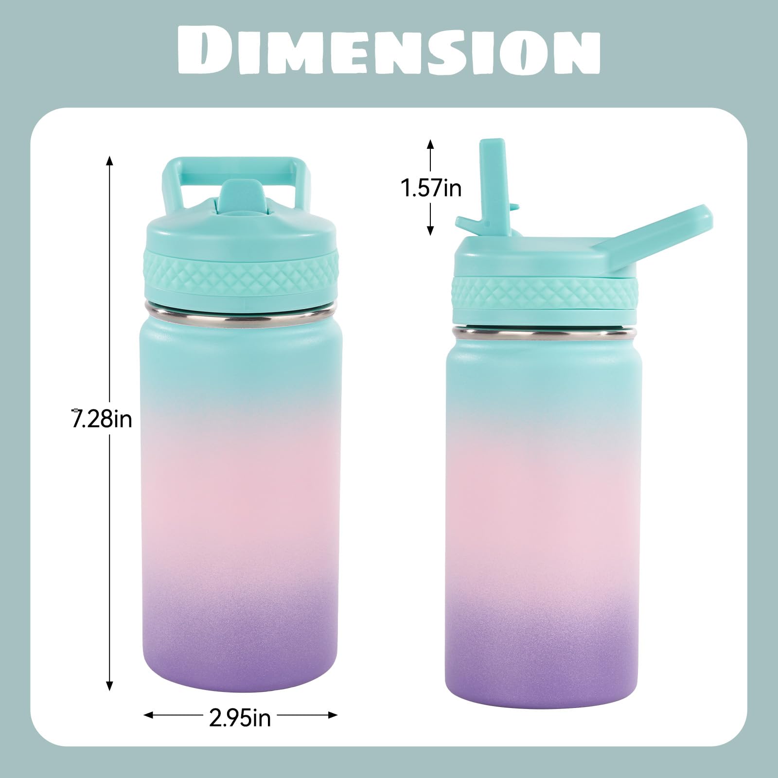Toddler Water Bottle, 12 Oz Kids Water Bottle For School With Straws Lids, 304 Stainless Steel
