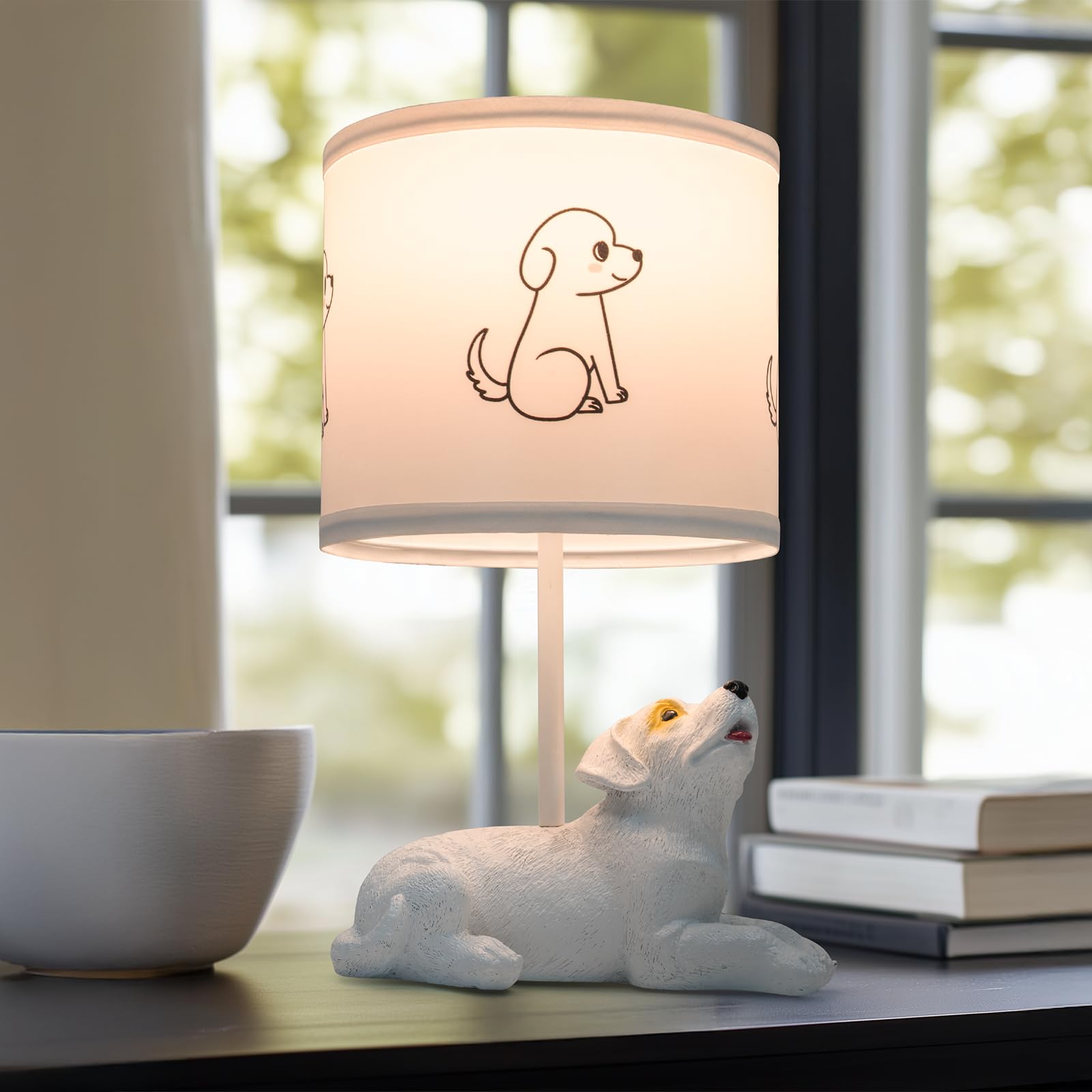 Velxee Table Lamp For Living Room, Farmhouse Bedside Resin Single Lamp With White Dog Lamp Shape For Bedroom Retro Rustic Nightstand Lamp
