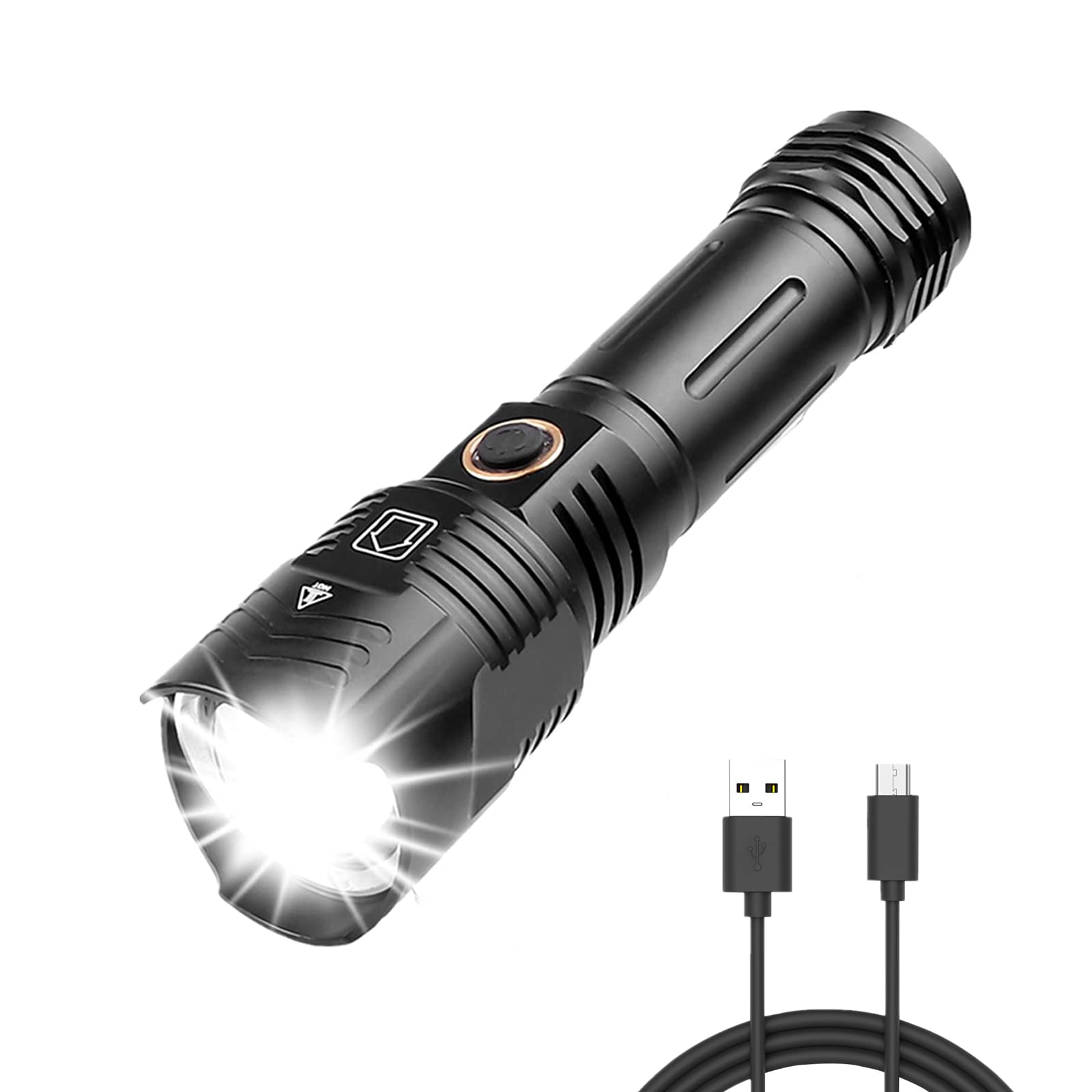 Bikacu Flashlights Rechargeable High Lumens, 1200000 Lumens Led Tactical Flashlight, Powerful Super Bright Zoomable Handhed Flash Light Waterproof 5 Modes Best For Outdoor Camping