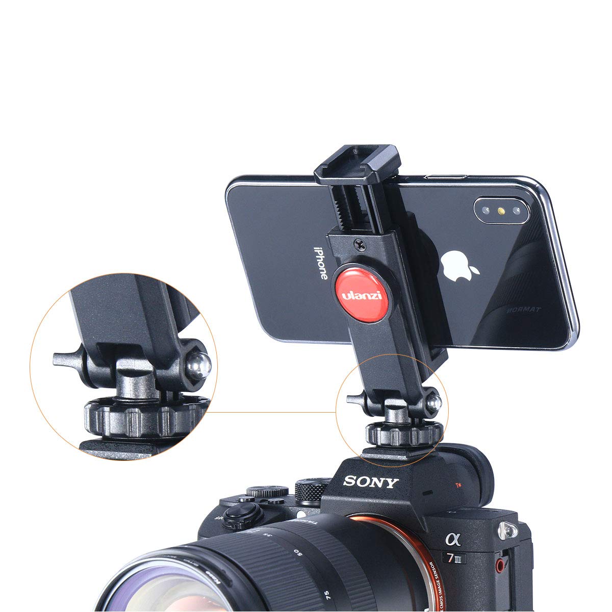 Ulanzi St-06S Camera Hot Shoe Phone Holder Flexible Phone Tripod Mount Adapter W Double Cold Shoe Mount For Microphone Led Light, Dji Ronin Sc Iphone Samsung Canon Nikon Dslr Photography