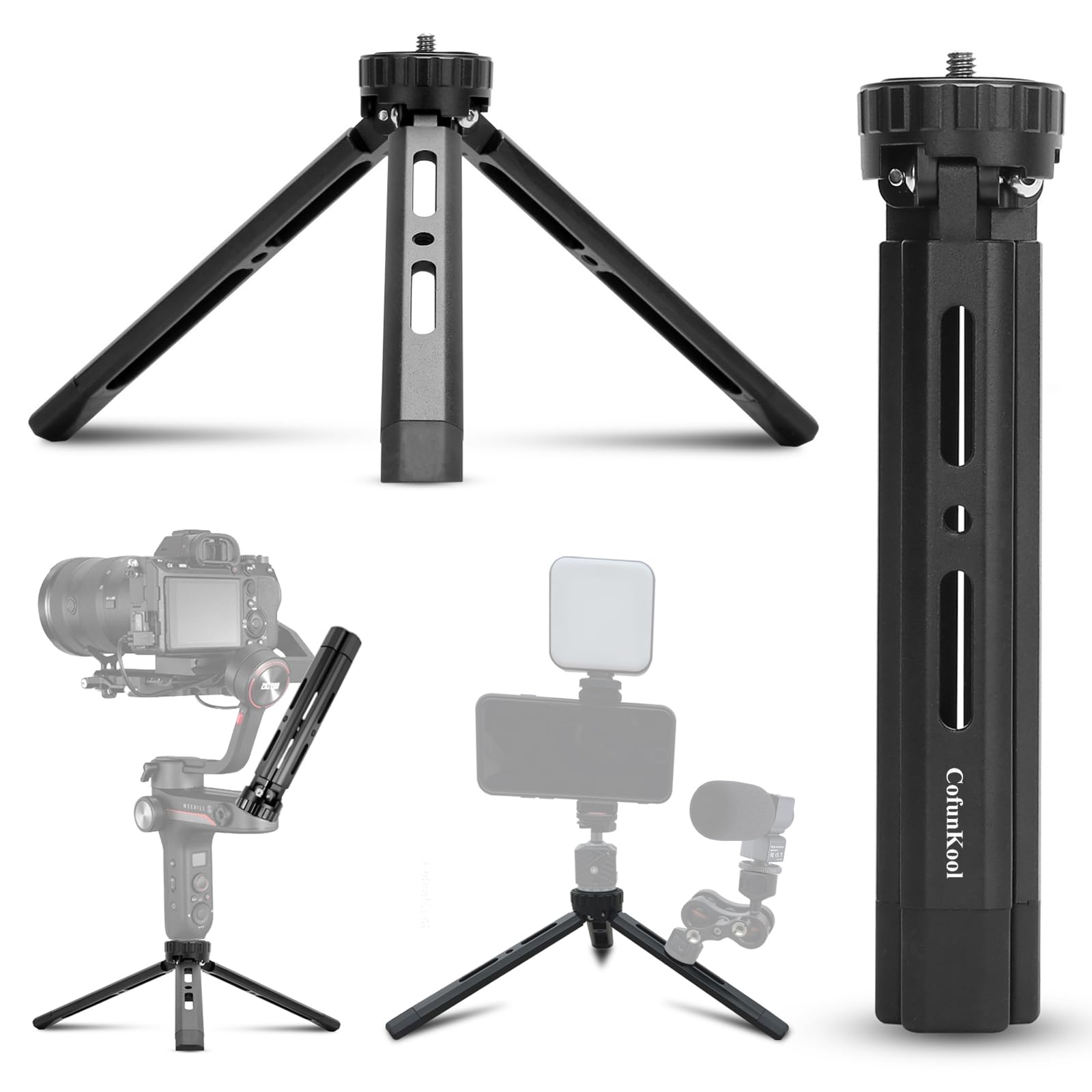 Cofunkool Mini Tripod Rotatable 4-Level Adjustable Tabletop Tripod Handle Grip For Osmo Mobile, Dji Ronin, Weebill, Crane, Vimble 2, Smooth, Camera, Phone, Webcam, Projector, Gimbal Stabilizers