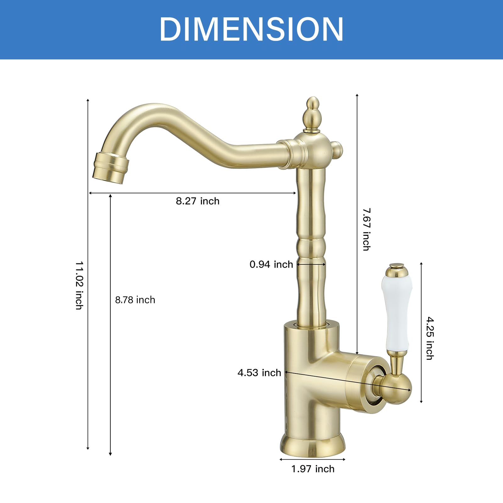 Bwe Brushed Gold Kitchen Sink Faucet Single Handle Bar Faucet For Kitchen Sink With 360° Swivel Spout High Arc Single Hole Wet Bar Faucet Mixer Tap Farmhouse