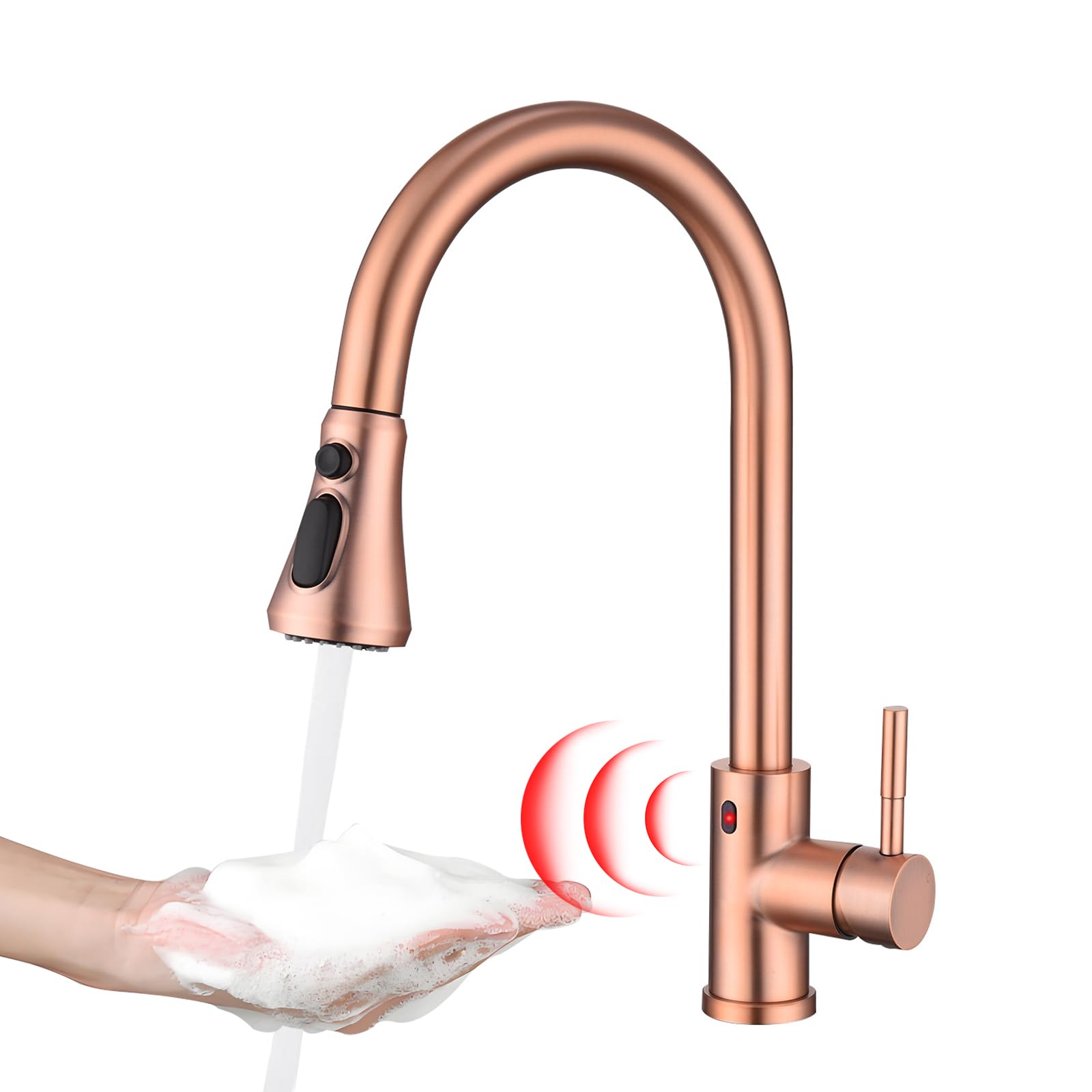 Tutew Touchless Kitchen Faucet With Pull Down Sprayer, Red Copper Motion Sensor Kitchen Sink Faucet Single Hole, Spot Resist Stainless Steel Single Handle Commercial Modern Faucet