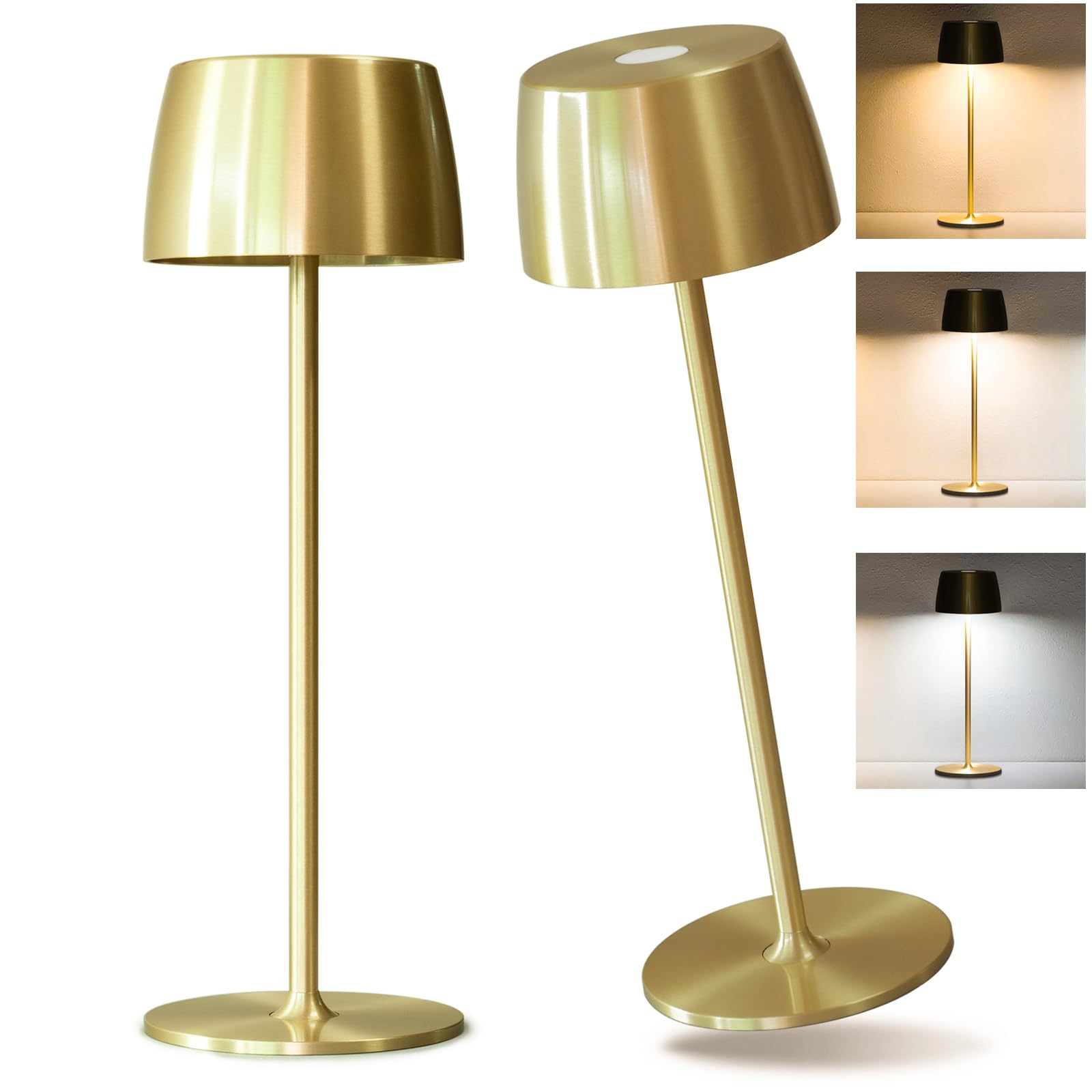Enjeda 2 Pack Rechargeable Cordless Led Table Lamp - Waterproof Portable Battery-Operated Indoor/Outdoor Lighting For Home, Kitchen, Desk, Patio, Party, Restaurant, Bar (Gold)