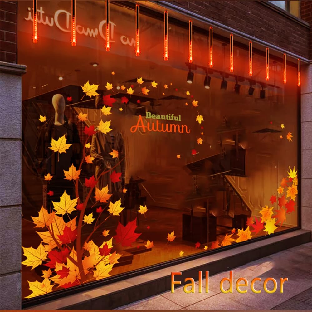 Kwaiffeo Hallween Lights Outdoor, 16 Tubes Solar Powered Meteor Shower Lights(Equivalent To 2 Sets Of 8-Tube) For Halloween Decor Outside, Orange Lights For Tree Xmas Fall Decorations Outdoor