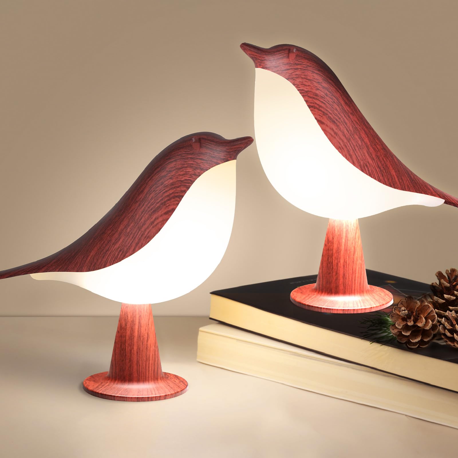 Vomii 2 Pack Touch Bird Table Lamp, Small Cordless Desk Lamp, 3 Color Temperature With Dimmable Birghtness, Cute Night Light Built In 2600Mah Rechargeable Battery For Bedroom Bedside Nightstand Office Decor