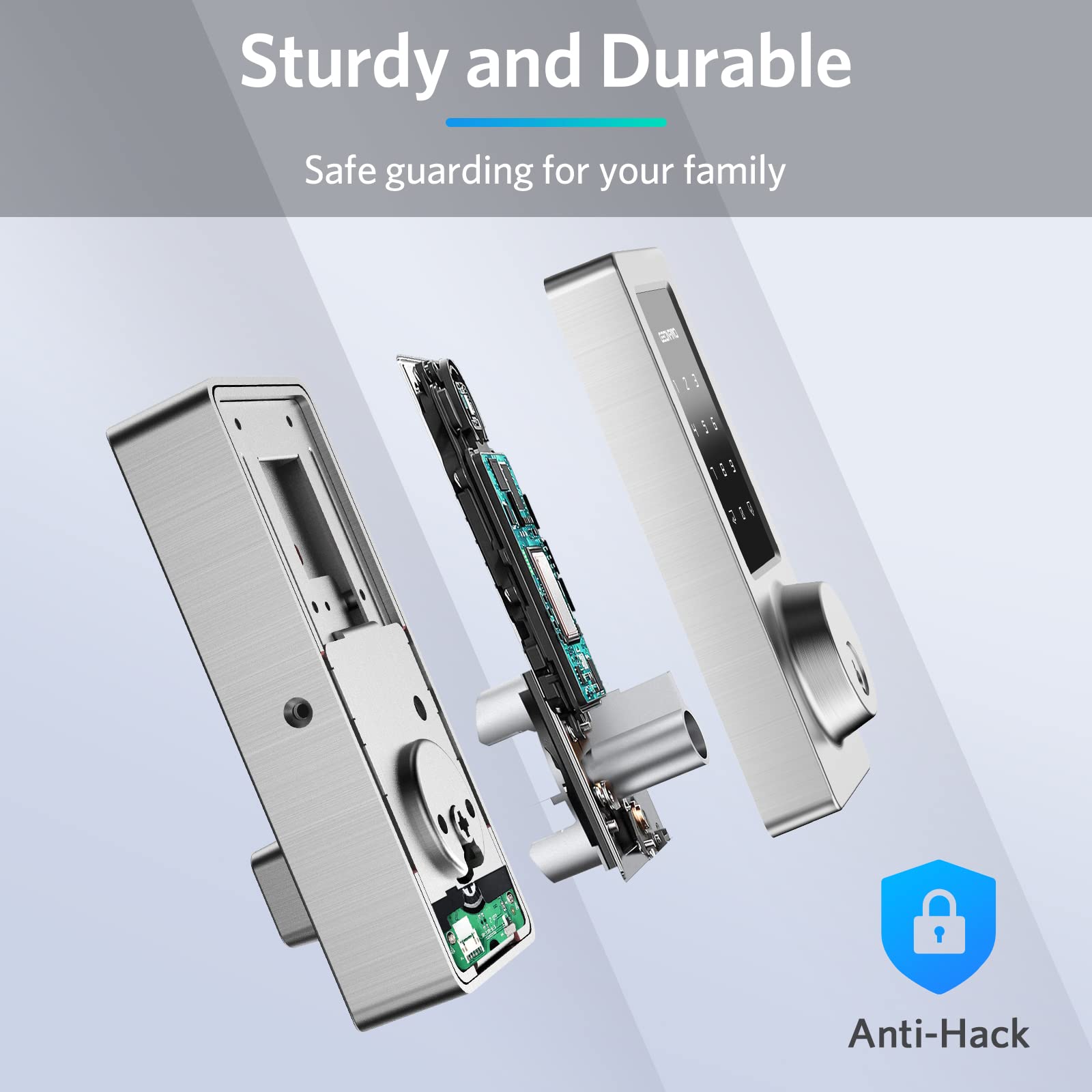 Geonfino Keyless Entry Door Lock, Smart Deadbolt Lock With Bluetooth App, Electronic Keypad, Ic Card, Spare Keys, Security Waterproof Smart Lock Easy Install Usb Ideal For Home Use, Office, Hotel.(Sliver)