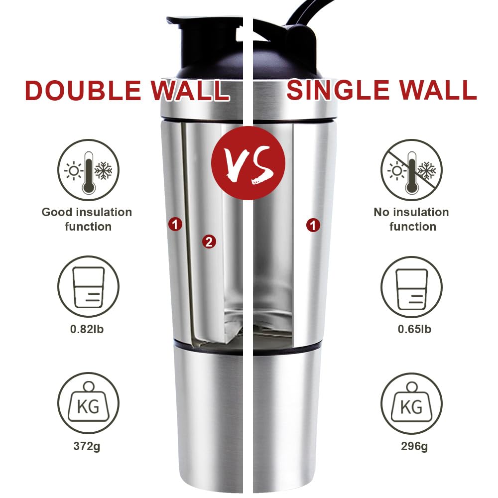 Valeska Stainless Steel Protein Shaker Bottle, 27.0 Fl Oz, Insulated, Leak Proof,, Hiking