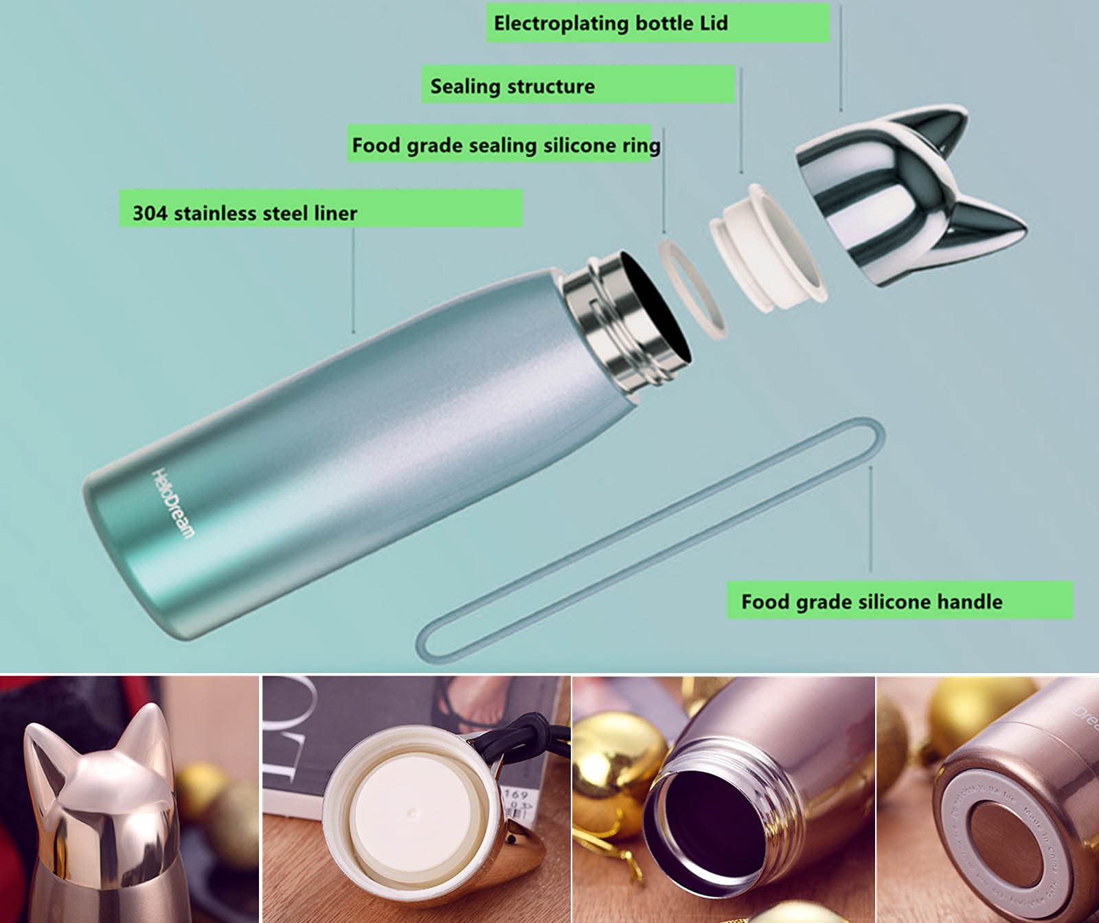 Insulated Bottle For Cat Lover : 11Oz Slim Stainless Steel Water Bottle Leak-Proof For Travel