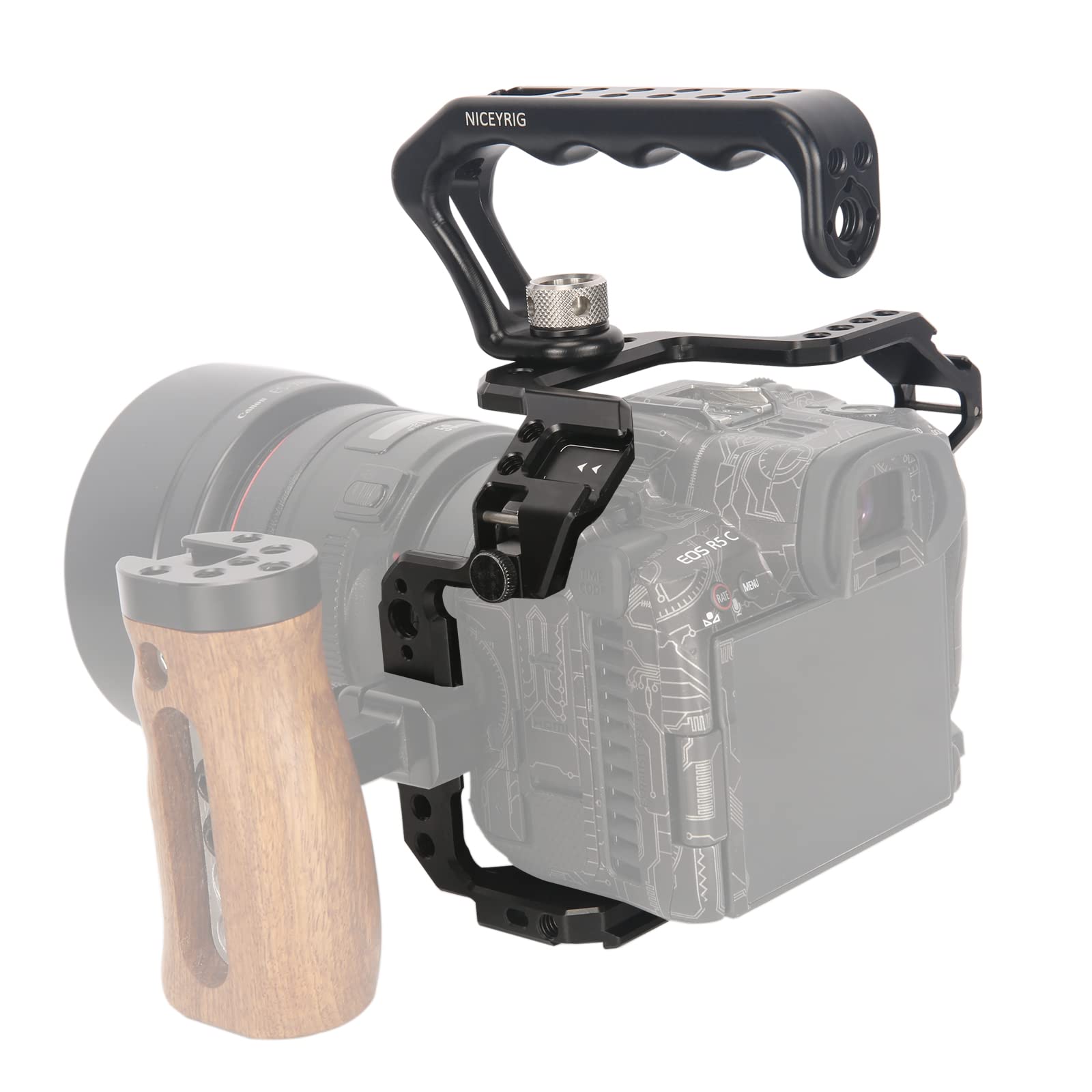 Niceyrig R5 / R5C / R6 / R6Ii Cage Kit With Ergonomic Top Handle, Hdmi Cable Clamp For Canon Eos R5 R5 C R6 R6 Ii Mirrorless Camera, Videomaking Rig Integrated With Quick Release Plate For Arca-Style
